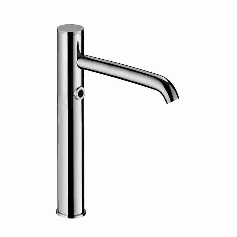 GRIFO ELECTRÓNICO ALTO PARA FREGADERO CON MANDO ELECTRÓNICO POR FOTOCÉLULA, SISTEMA ANTIVANDÁLICO, GRIFOS CON FILTRO, SIN DESAGÜE. GRIFO DE AGUA SIMPLE CON ELECTROVÁLVULA BISTABLE (1 ENTRADA DE AGUA FRÍA, CALIENTE O MIXTA) Y ALIMENTACIÓN 230V/115V AC.