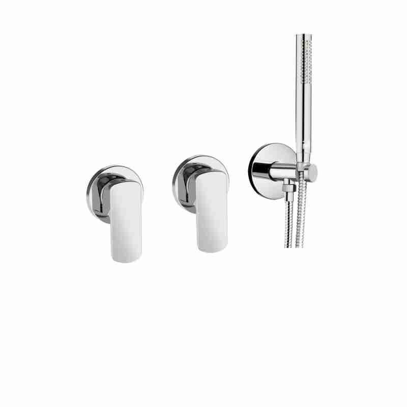 2 MITIGEURS DE DOUCHE ENCASTRÉS AVEC SUPPORT DE DOUCHE FIXE EN LAITON AVEC SORTIE, TUYAU DE 1,5 M ET MANETTE DE DOUCHE ABS.