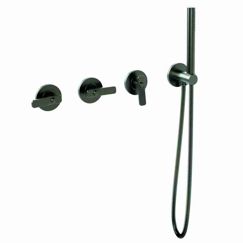 BATH KIT WITH BUILT-IN TAPS, 2-OUTLET DIVERTER, FIXED SHOWER BRACKET WITH DISPENSER, 1.5M FLEXIBLE HOSE.