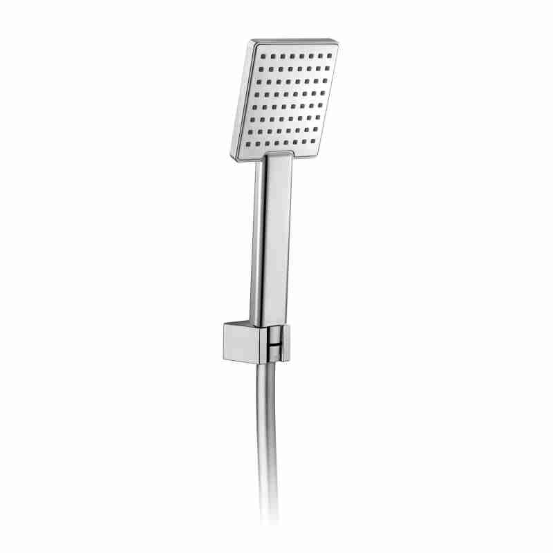 SUPPORT DE DOUCHE FIXE EN ABS AVEC TUYAU DE 1,5 M ET MAIN DE DOUCHE EN ABS 80X95 MM.
