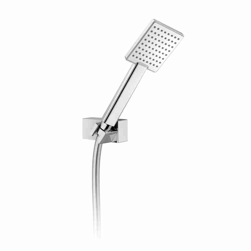 SUPPORT DE DOUCHE ABS RÉGLABLE AVEC TUYAU 1,5M ET MAIN DE DOUCHE ABS 80X95MM.