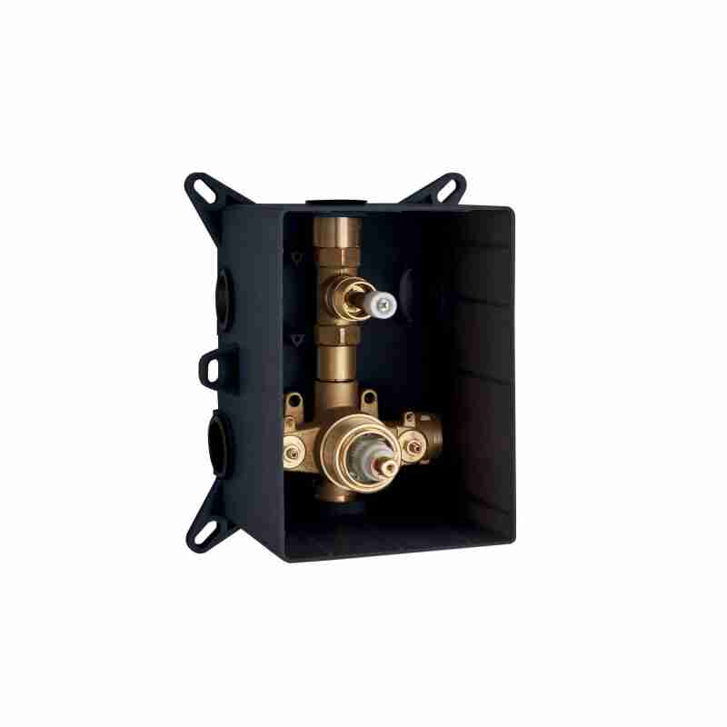 CORPS UNIQUE À ENCASTRER POUR MITIGEUR DE DOUCHE THERMOSTATIQUE À ENCASTRER 1/2" AVEC ROBINET À DISQUE EN CÉRAMIQUE 1/2" 90°, SANS PIÈCES EXTÉRIEURES.