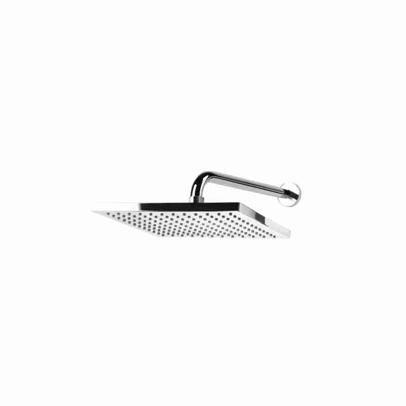 SQUARE SHOWER HEAD IN ABS, 250X250MM, HORIZONTAL ARM IN BRASS.