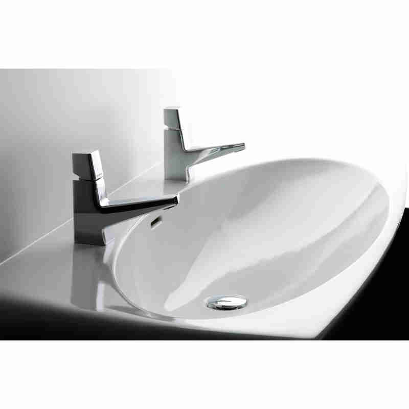 LAVABO DA PARETE CON DUE FORI RUBINETTERIA E TROPPOPIENO,