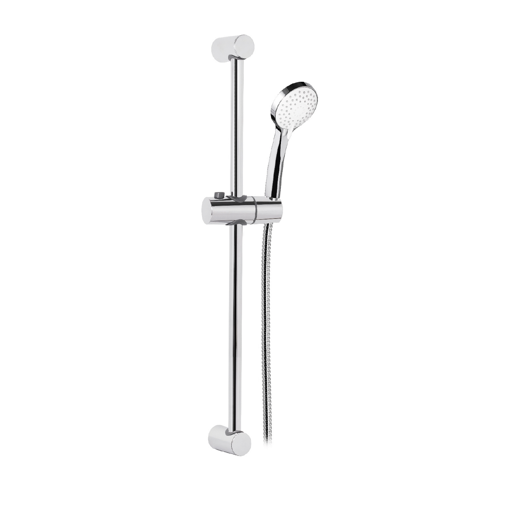 TIGE DE DOUCHE EN LAITON, Ø19mm, AVEC SUPPORT DE DOUCHE RÉGLABLE EN ABS, TUYAU DOUBLE BRIDE 1,5m ET POIGNÉE DE DOUCHE 3 JETS EN ABS,