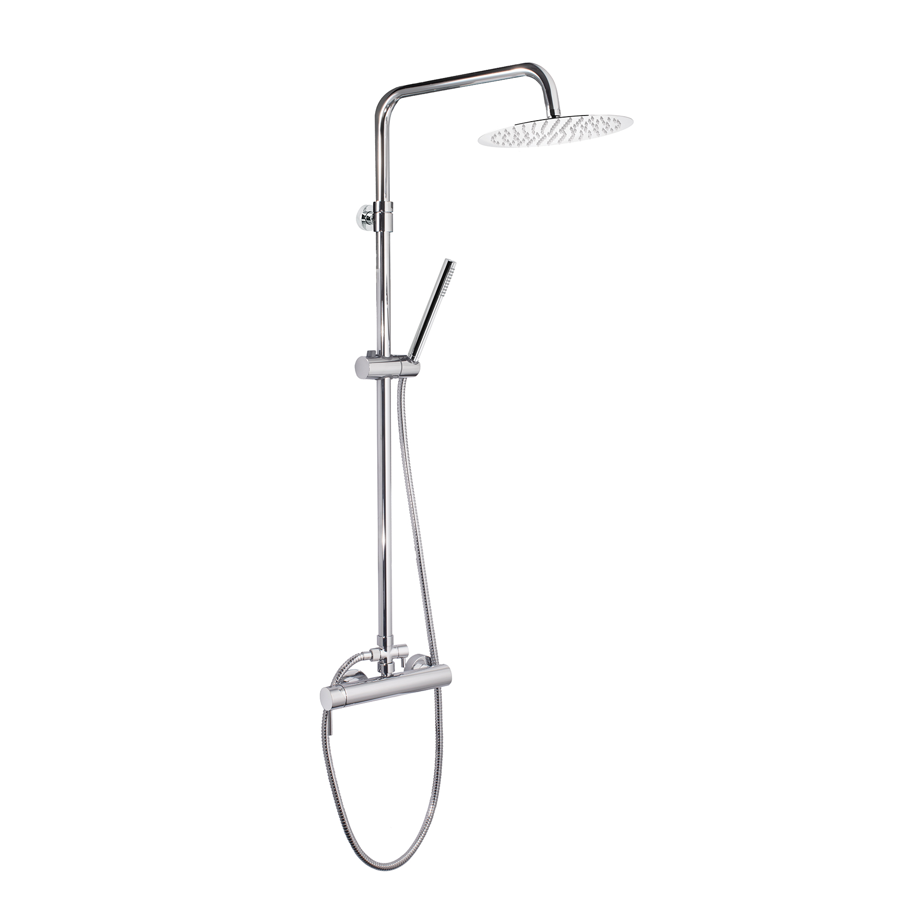 SINGLE-LEVER SHOWER MIXER WITH INTEGRATED SHOWER COLUMN, DIVERTER, 1.5M HOSE, ABS HAND SHOWER AND STAINLESS STEEL SHOWER HEAD, Ø250mm.