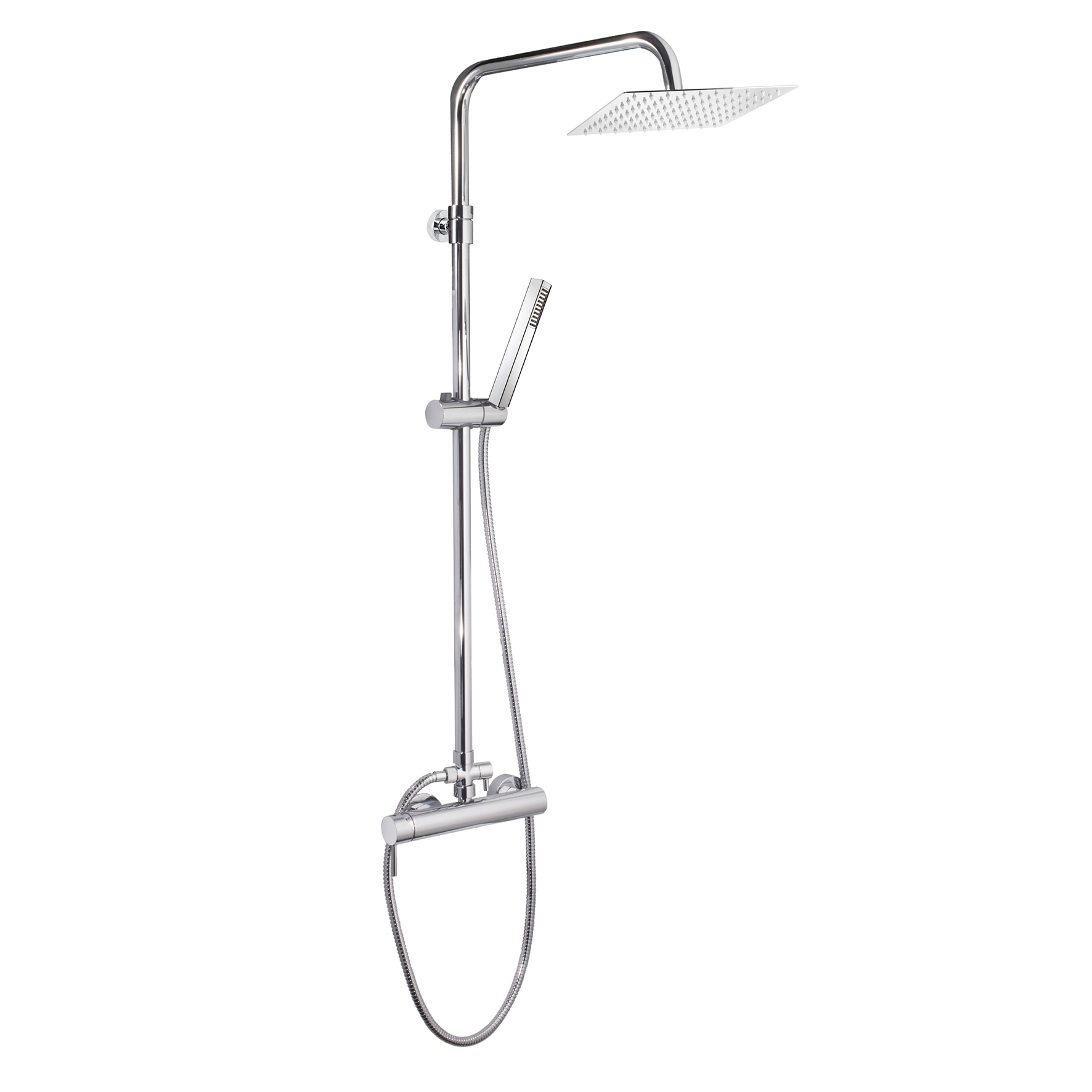 SINGLE-LEVER SHOWER MIXER WITH INTEGRATED SHOWER COLUMN, DIVERTER, 1.5M HOSE, ABS HAND SHOWER AND ABS SHOWER HEAD 250x250mm.