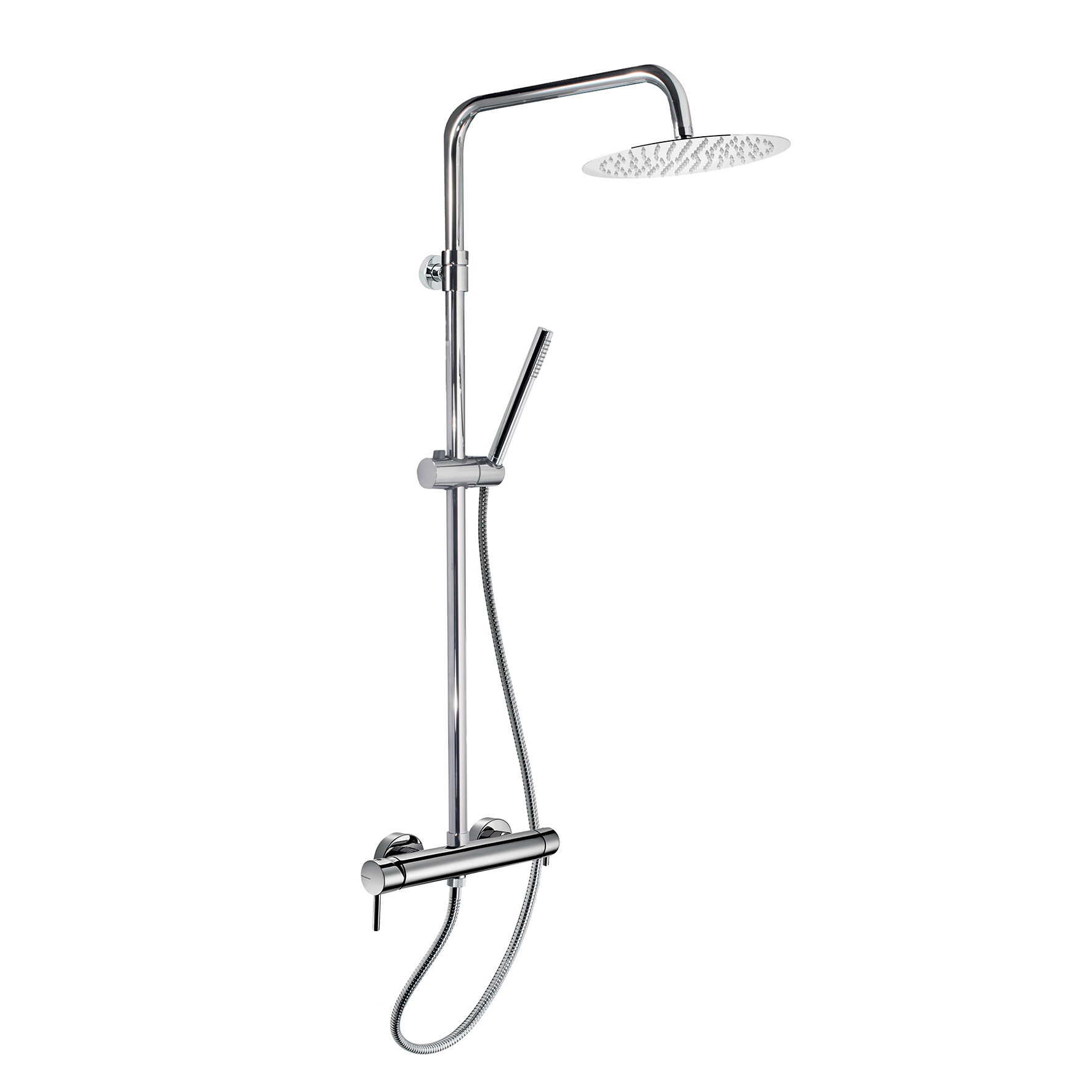 SINGLE-LEVER SHOWER MIXER WITH INTEGRATED SHOWER COLUMN, DIVERTER, 1.5M HOSE, ABS HAND SHOWER AND STAINLESS STEEL SHOWER HEAD, Ø250mm.