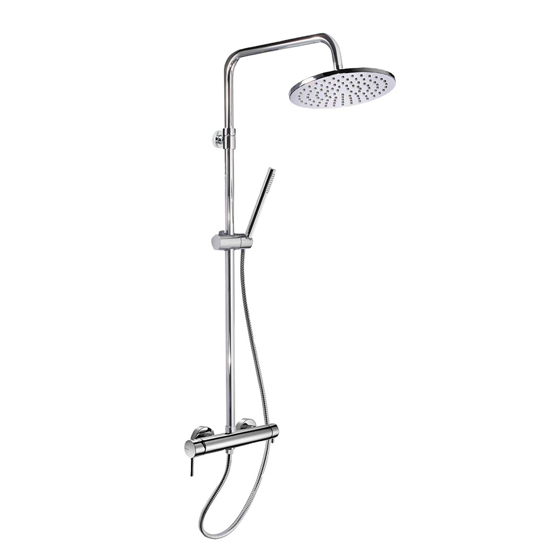 SINGLE-LEVER SHOWER MIXER WITH INTEGRATED SHOWER COLUMN, DIVERTER, 1.5M FLEXIBLE HOSE, ABS HAND SHOWER AND BRASS SHOWER HEAD, D.200MM.