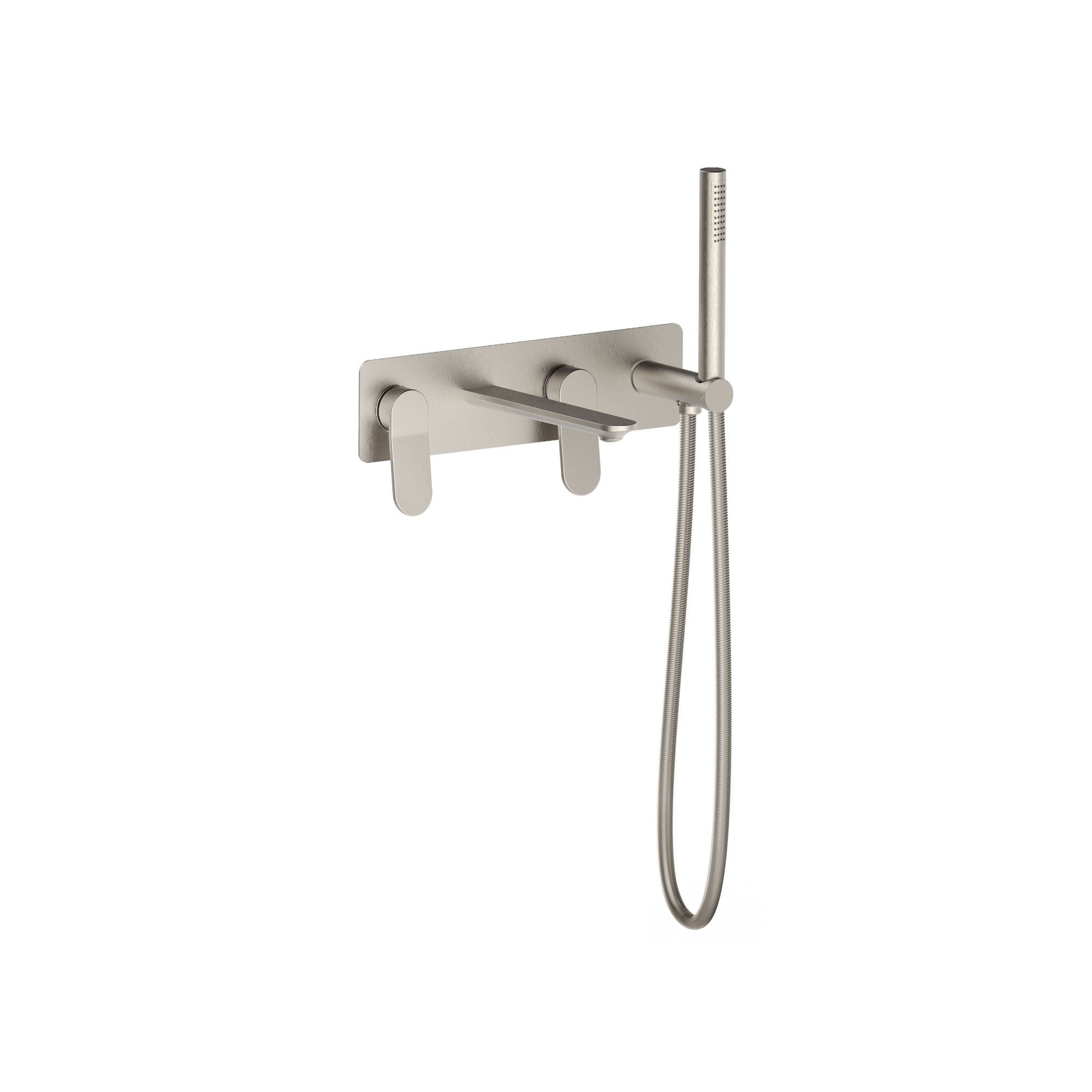 2 MÉLANGEURS DE BAIN ENCASTRÉS AVEC SUPPORT DE DOUCHE FIXE EN LAITON AVEC SORTIE, TUYAU FLEXIBLE DE 1,5 M ET MANETTE DE DOUCHE EN ABS.