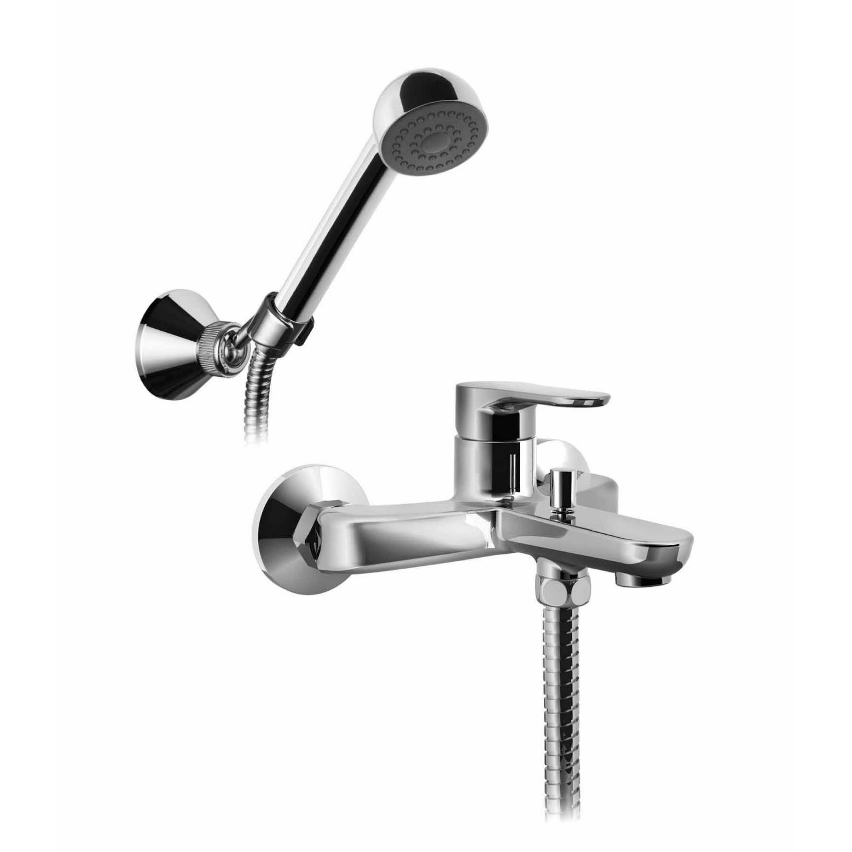 SINGLE-LEVER BATH MIXER WITH DIVERTER, ADJUSTABLE SHOWER SUPPORT, 1.5M HOSE AND HAND SHOWER.