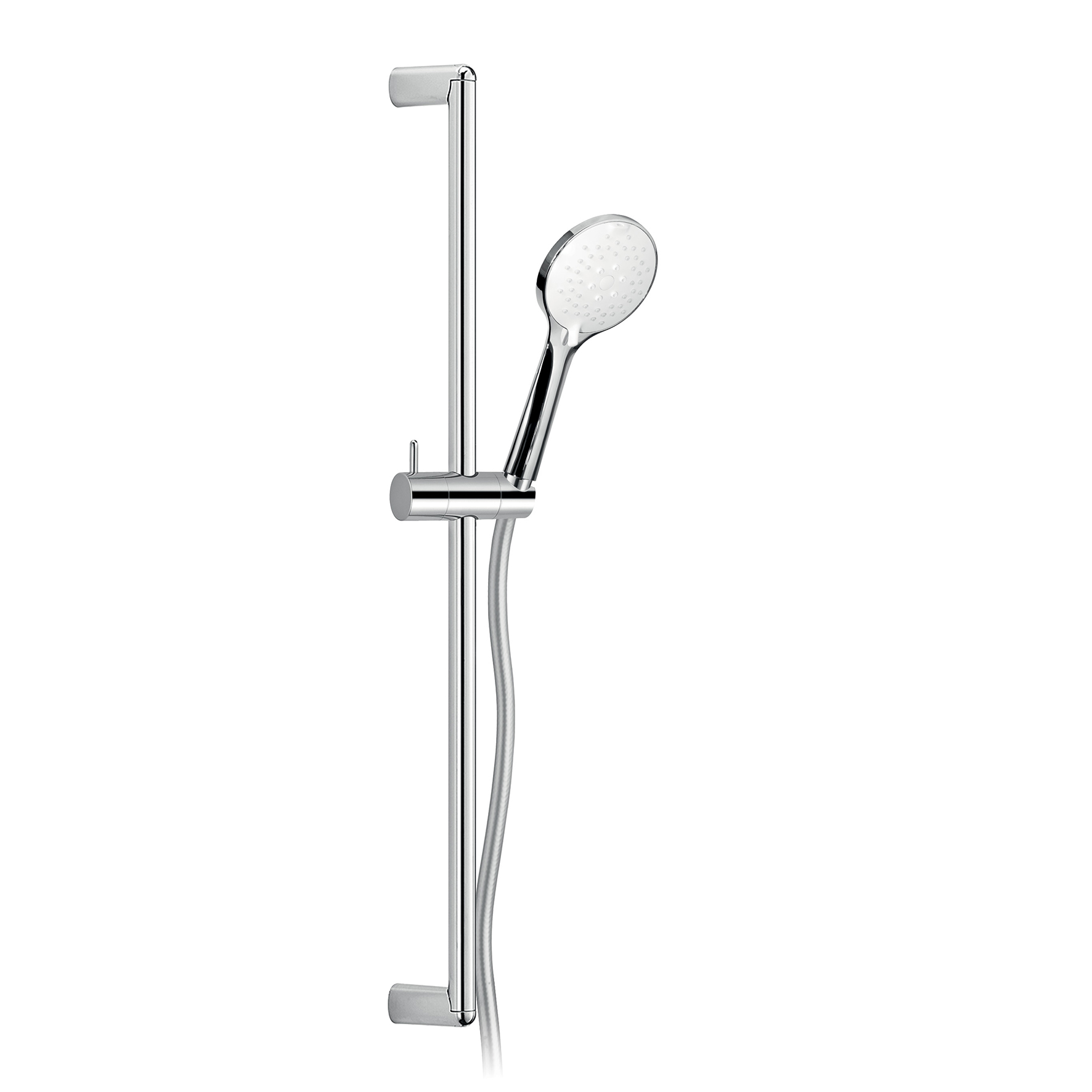 TIGE DE DOUCHE EN LAITON, Ø20mm, AVEC SUPPORT DE DOUCHE RÉGLABLE EN ABS, TUYAU DOUBLE SERTISSAGE DE 1,5M ET POIGNÉE DE DOUCHE 4 JETS ABS.