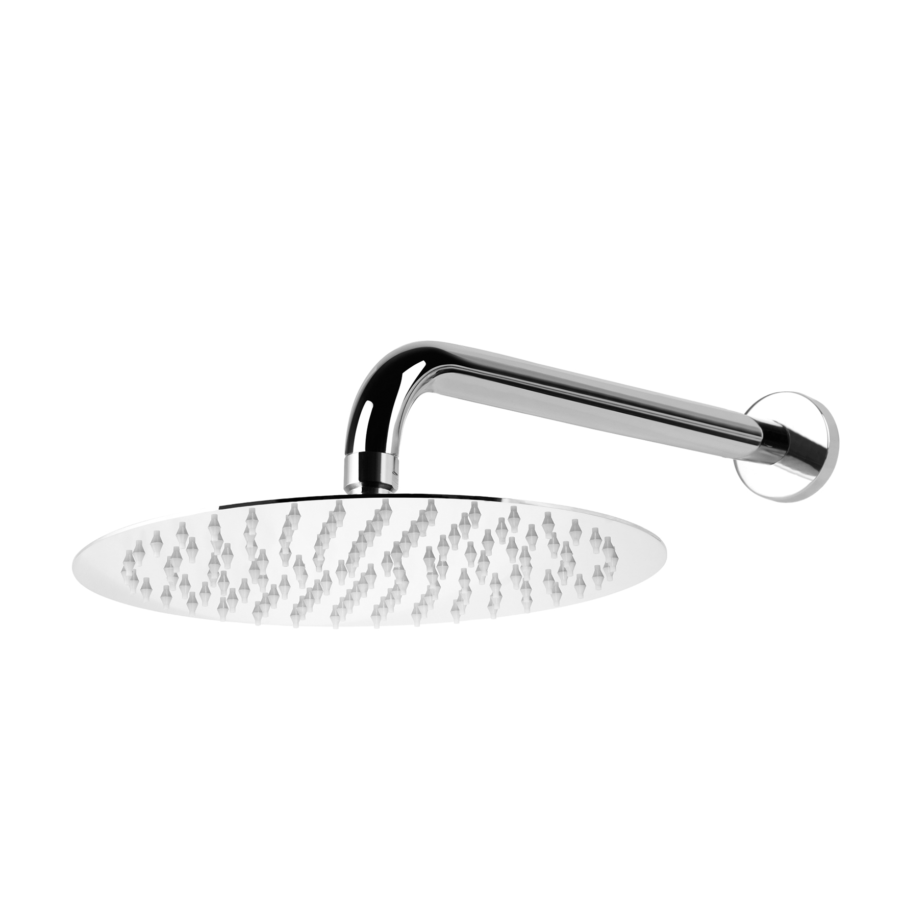 ROUND STAINLESS STEEL SHOWER HEAD, Ø 250MM, HORIZONTAL BRASS ARM.