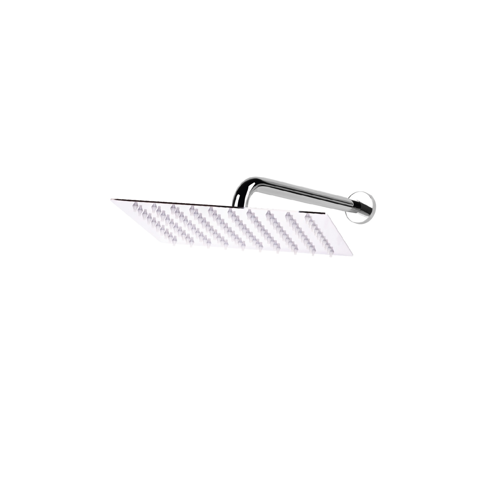 SQUARE STAINLESS STEEL SHOWER HEAD, 200X200MM, HORIZONTAL BRASS ARM.