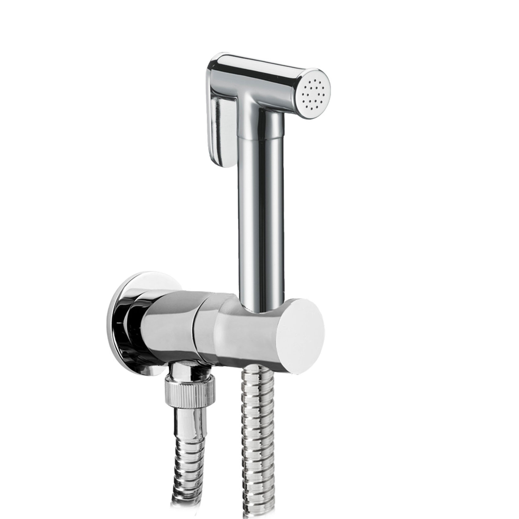 BRASS WATER SOCKET WITH INTEGRATED SINGLE-WATER TAP, 1.2M FLEXIBLE HOSE AND BRASS 2-JET WATER-SAVING HYDROBRUSH 6L/M.