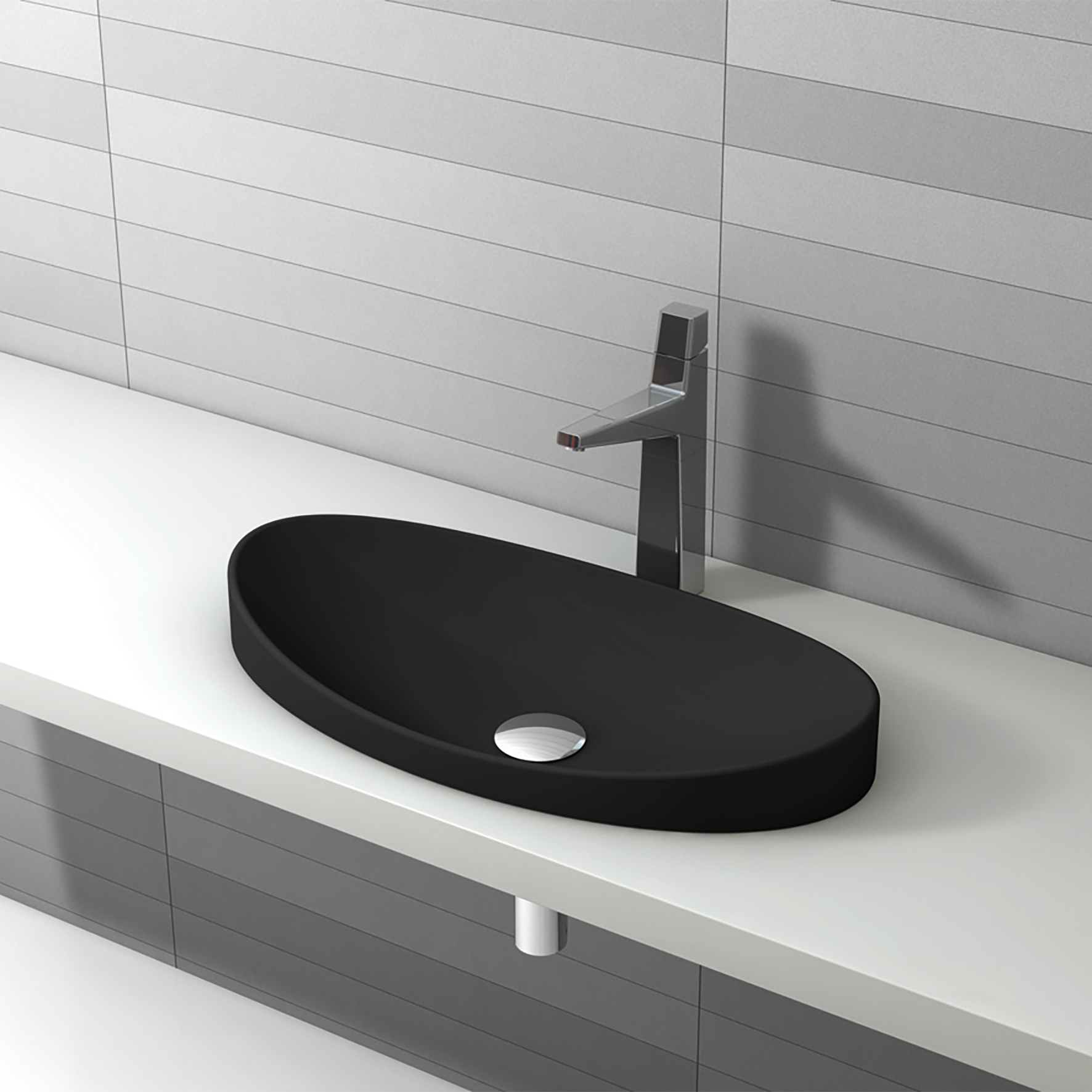 BUILT-IN WASHBASIN, WITHOUT OVERFLOW, MATT BLACK