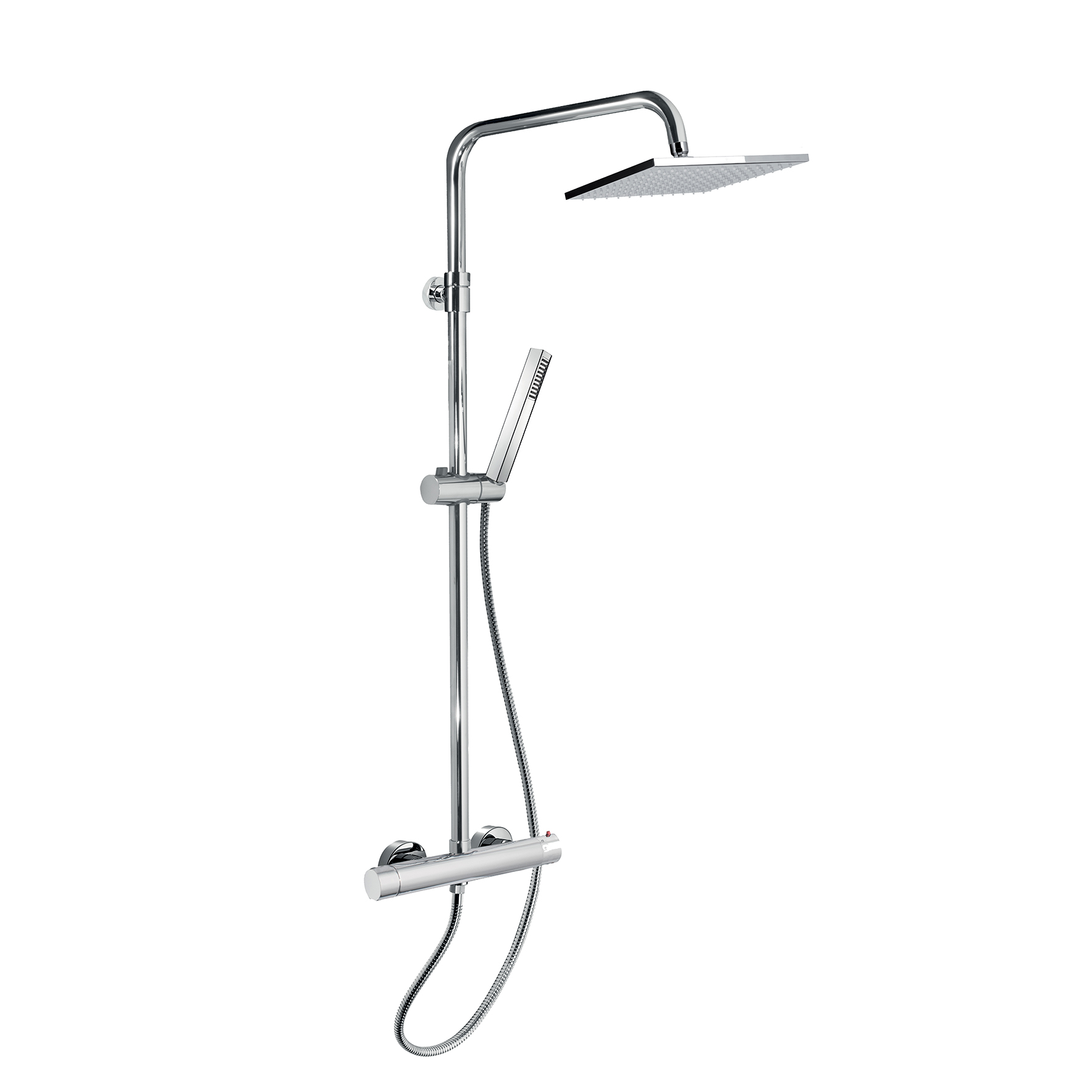 THERMOSTATISCHE DUSCHMISCHER MIT INTEGRIERTER DUSCHSÄULE, UMSTELLER, 1,5 M SCHLAUCH, ABS-DUSCHKOPF, 200 x 200 mm.
