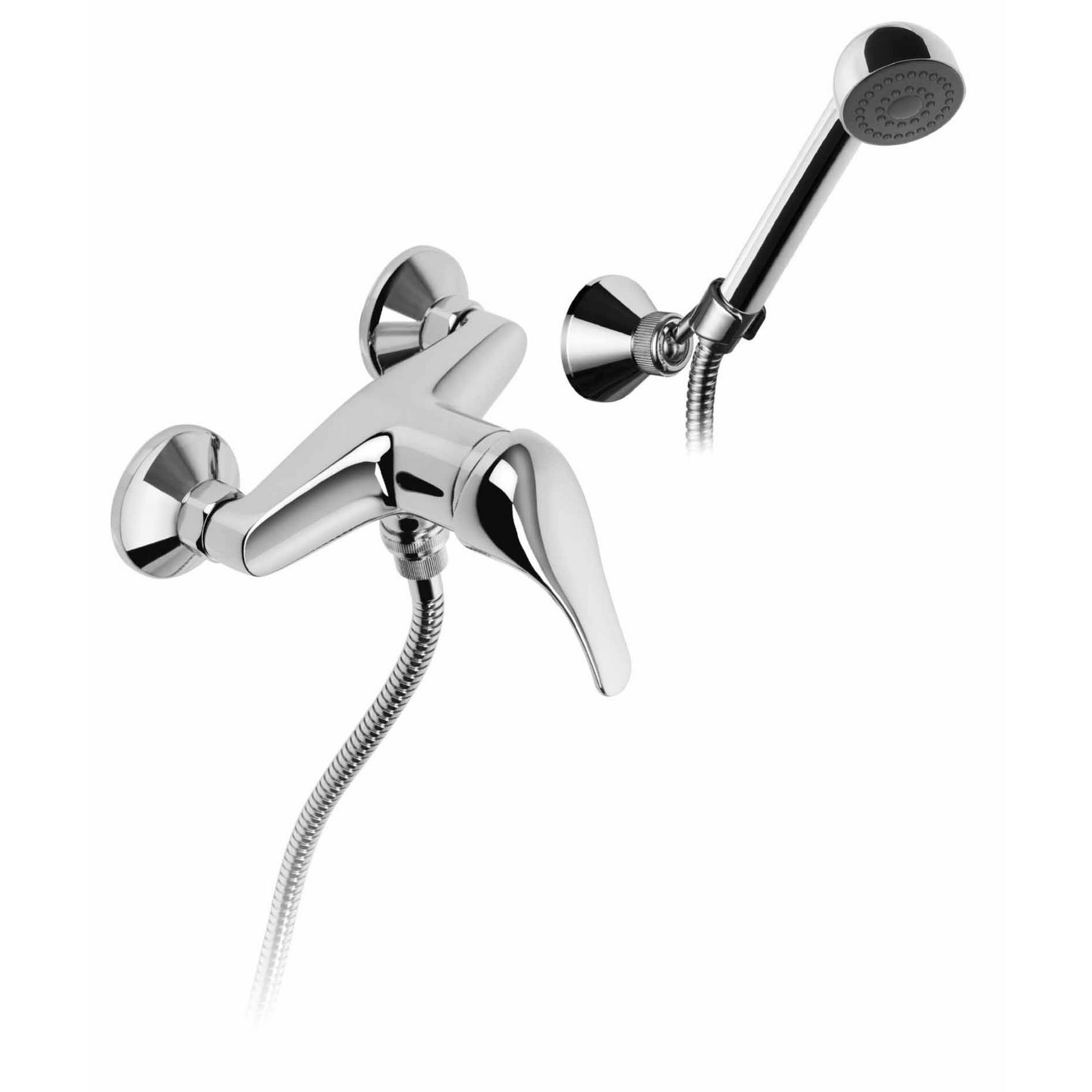 MITIGEUR DE DOUCHE MONOCOMMANDE AVEC SUPPORT DE DOUCHE RÉGLABLE, TUYAU FLEXIBLE DE 1,5 M ET DOUCHETTE À MAIN.