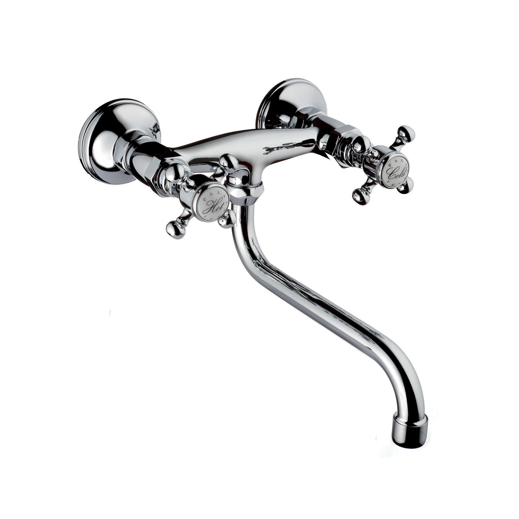 WALL-MOUNTED SINK MIXER WITH SWIVEL SPOUT.