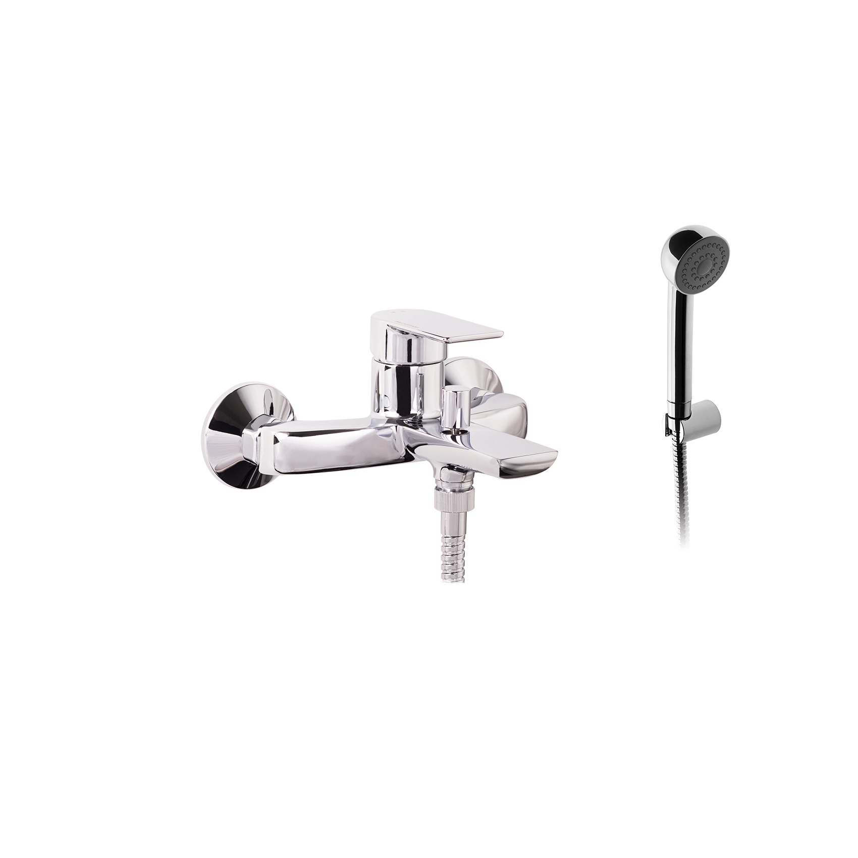 MEZCLADOR MONOMANDO DE BAÑO CON DESVIADOR, SOPORTE DE DUCHA FIJO, MANGUERA FLEXIBLE 1,5M Y MANGO DE DUCHA.