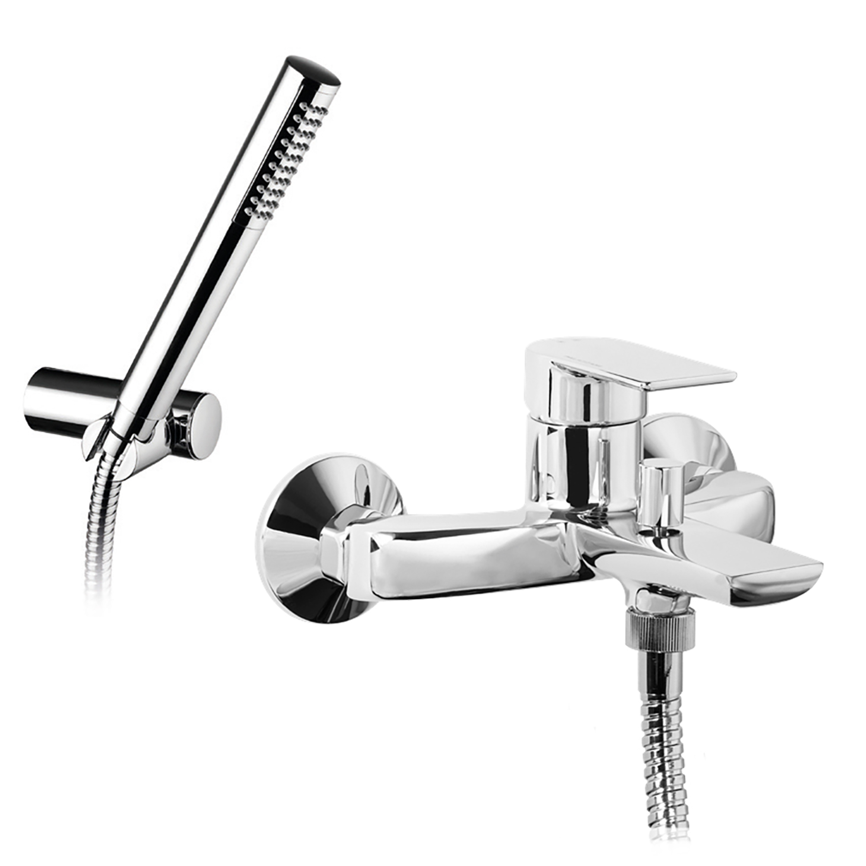 MEZCLADOR MONOMANDO DE BAÑO CON DESVIADOR, SOPORTE DE DUCHA REGULABLE, MANGUERA FLEXIBLE 1,5M Y MANGO DE DUCHA.