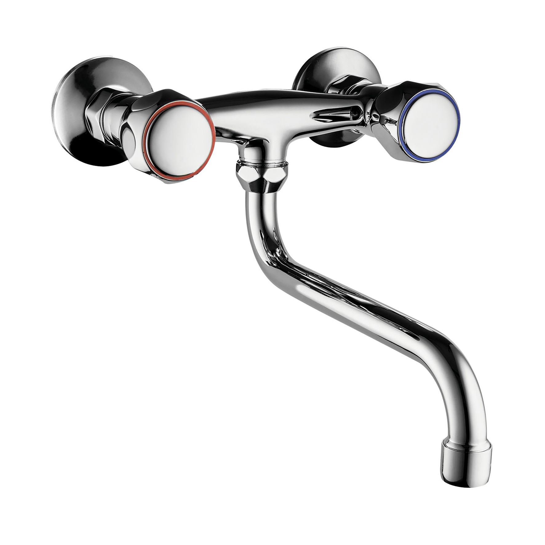WALL-MOUNTED SINK MIXER WITH SWIVEL SPOUT.