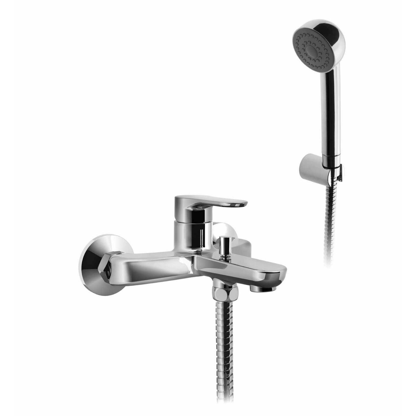 MITIGEUR DE BAIN AVEC INVERSEUR, SUPPORT DE DOUCHE FIXE, TUYAU FLEXIBLE DE 1,5 M ET DOUCHETTE À MAIN.