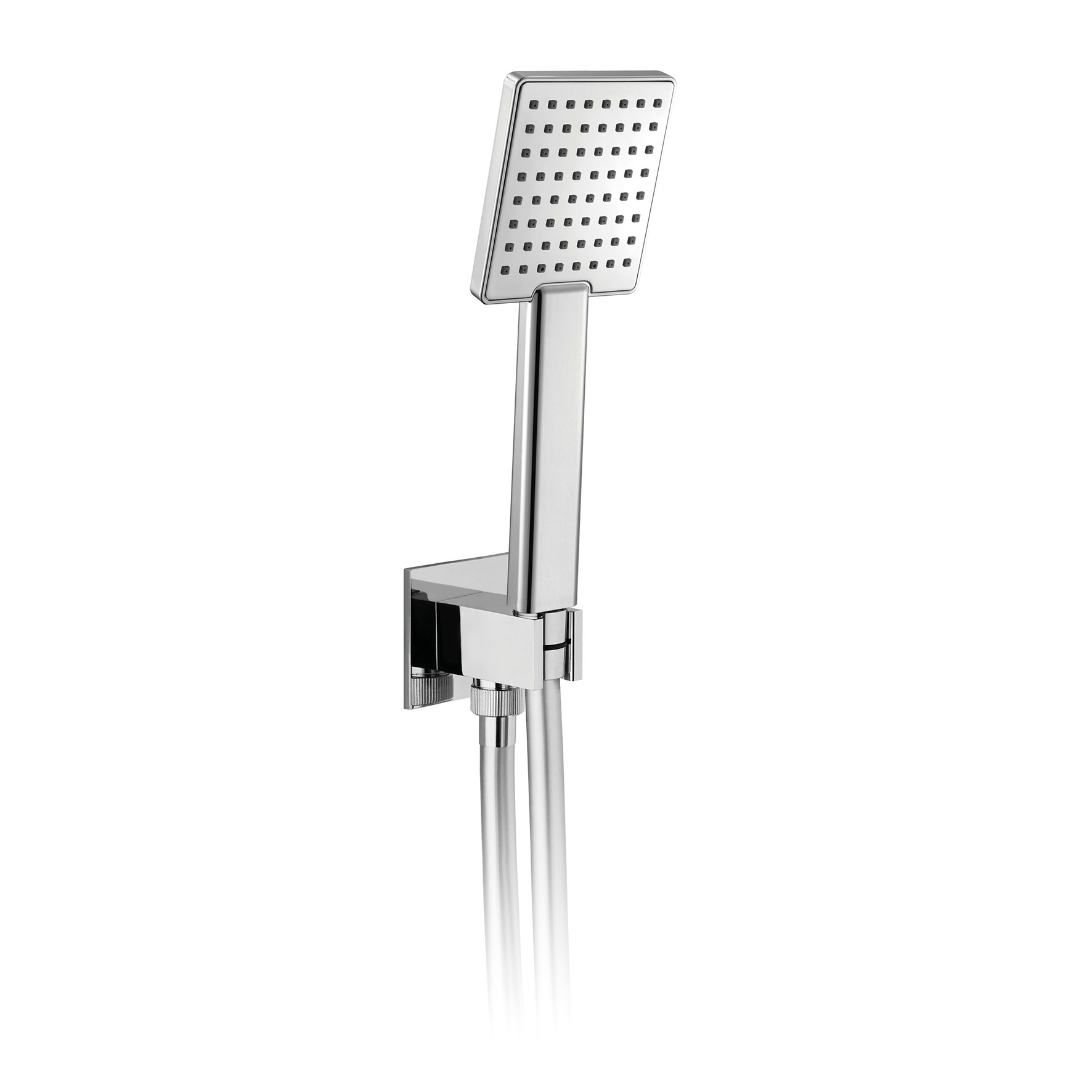 SOPORTE DE DUCHA FIJO DE LATÓN CON SALIDA, MANGUERA FLEXIBLE DE 1,5M Y MANO DE DUCHA ABS 80X95MM.