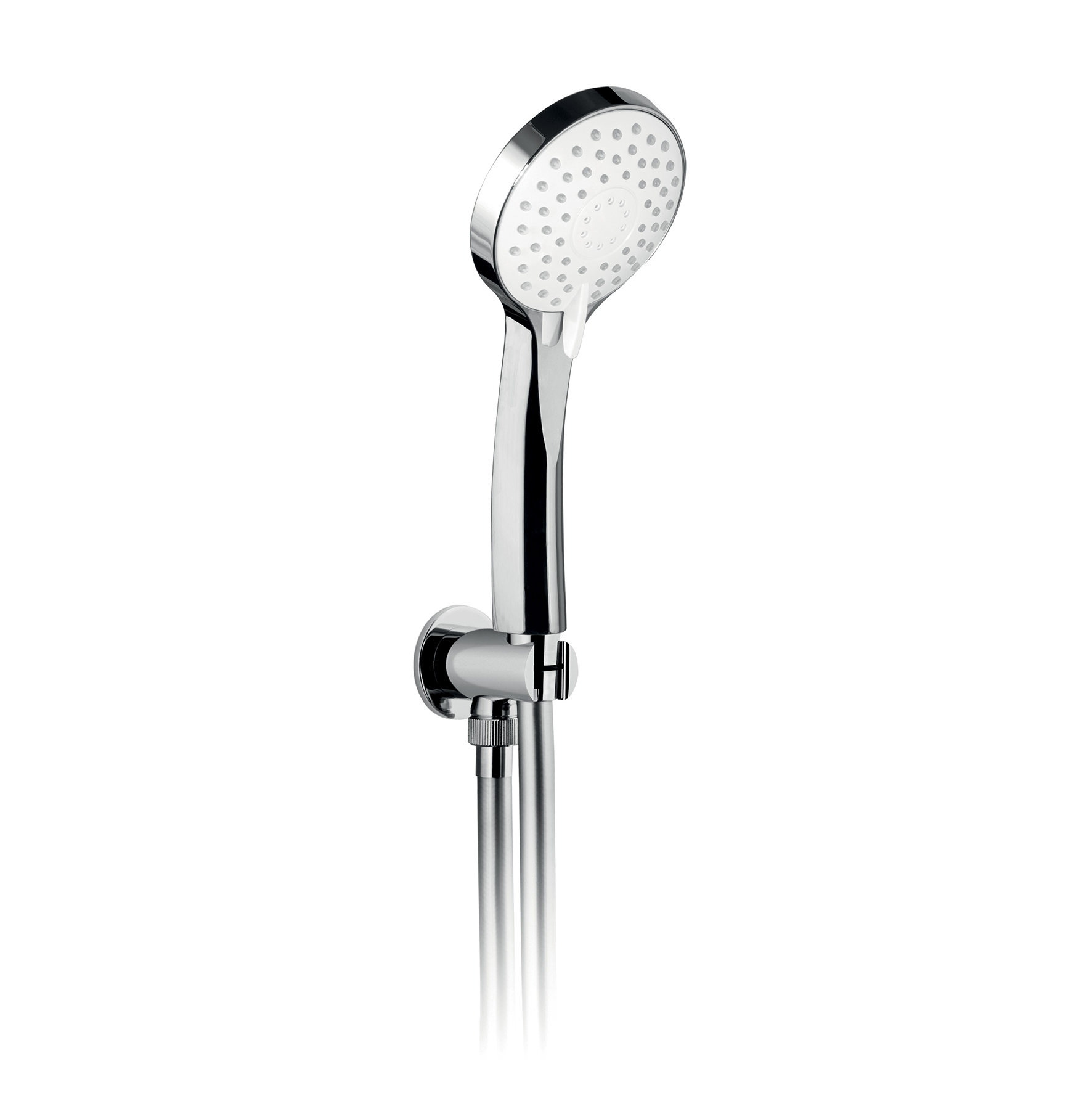 SOPORTE DE DUCHA FIJO DE LATÓN CON SALIDA, MANGUERA FLEXIBLE DE 1,5M Y MANO DE DUCHA DE ABS Ø95mm, 3 JETS.