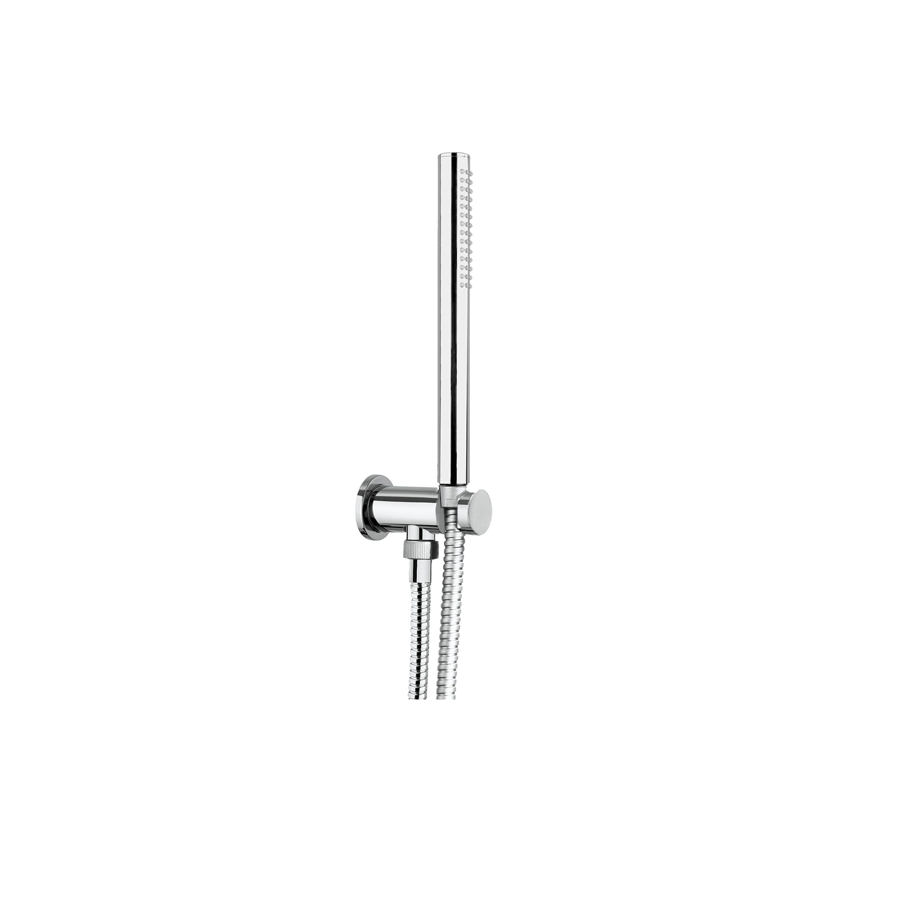 SOPORTE DE DUCHA FIJO DE LATON CON SALIDA, MANGUERA FLEXIBLE DE 1,5M Y MANO DE DUCHA DE LATON.