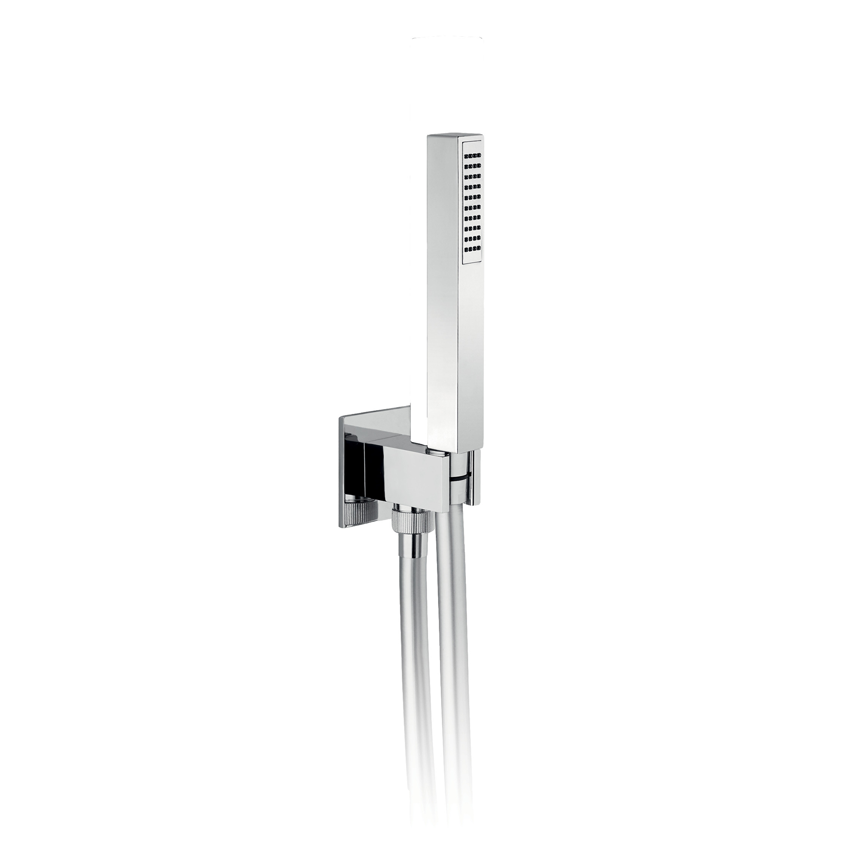 SOPORTE DE DUCHA FIJO DE LATON CON SALIDA, MANGUERA FLEXIBLE DE 1,5M Y MANO DE DUCHA DE LATON.