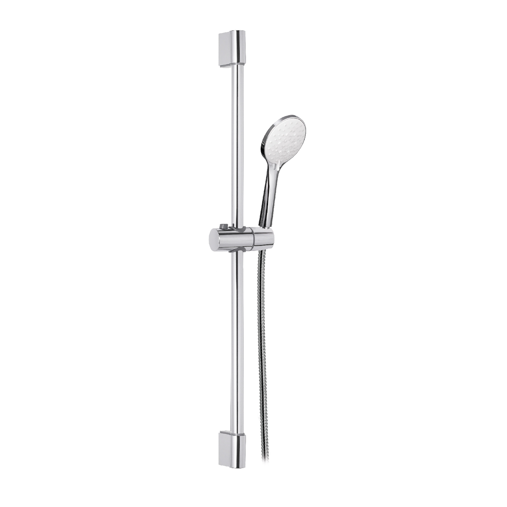 BARRA DE DUCHA DE LATON, Ø22mm, CON SOPORTE DE DUCHA REGULABLE EN ABS, MANGUITO DE DUCHA DE DOBLE ENGARZADO DE 1,5m Y MANGO DE DUCHA DE 5 JETS EN ABS.