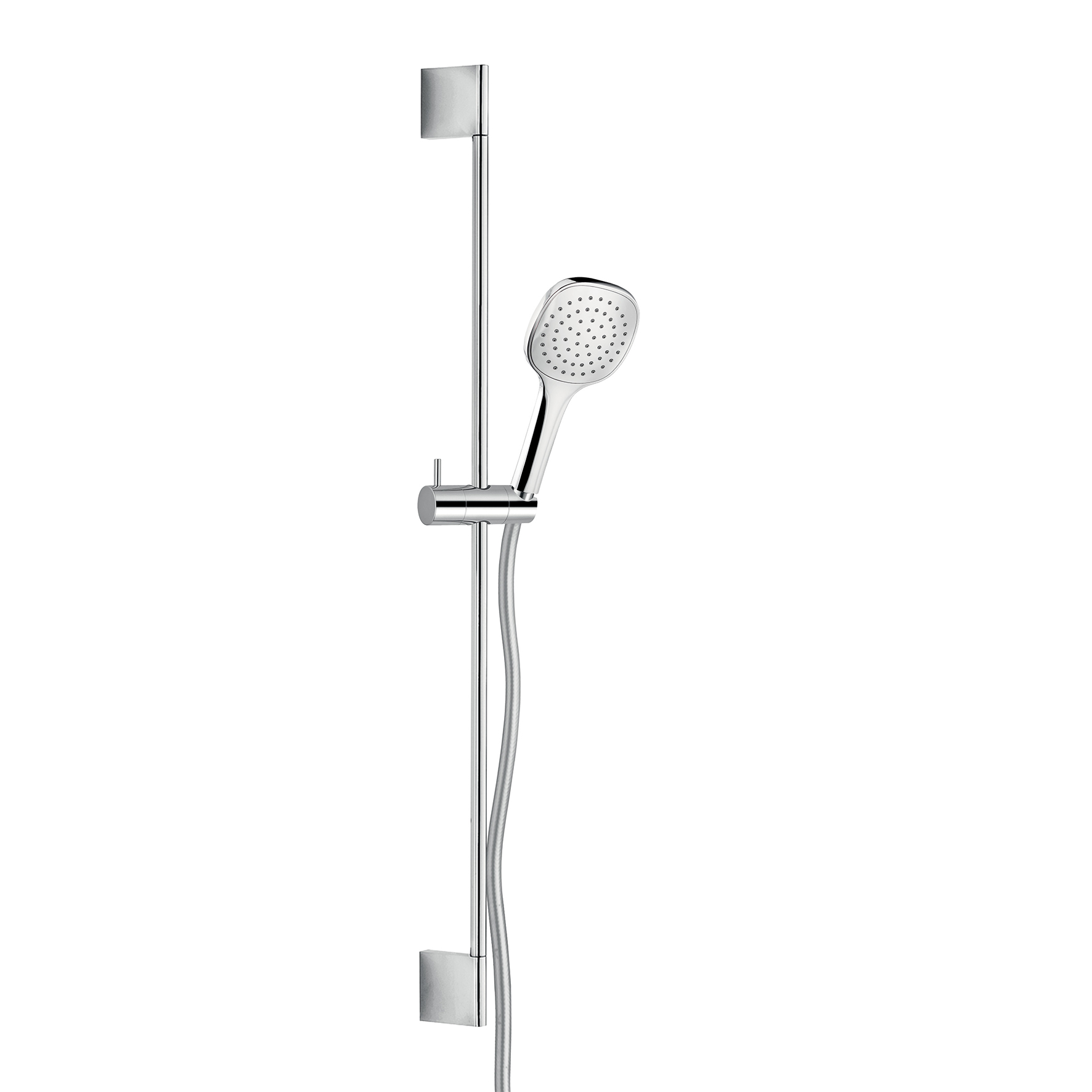 BARRA DE DUCHA DE LATON, Ø 14MM, CON SOPORTE DE DUCHA REGULABLE EN ABS, MANGUERA DE DOBLE ENGARZADO DE 1,5M Y MANO DE DUCHA EN ABS.