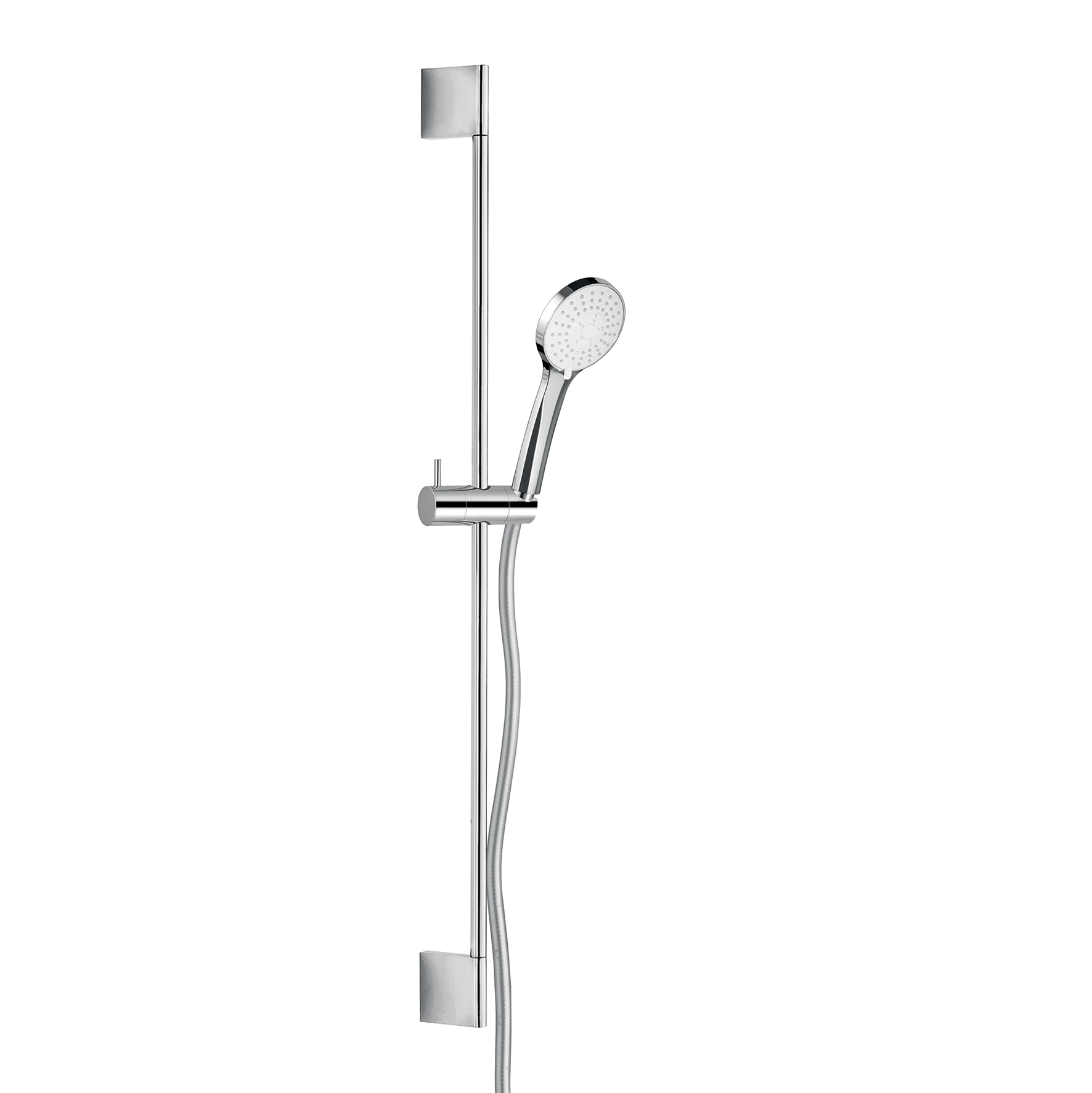 BARRA DE DUCHA DE LATON, Ø 14MM, CON SOPORTE DE DUCHA REGULABLE EN ABS, MANGUITO DE DUCHA DE DOBLE ENGARZADO DE 1,5M Y MANGO DE DUCHA DE 3 JETS EN ABS.