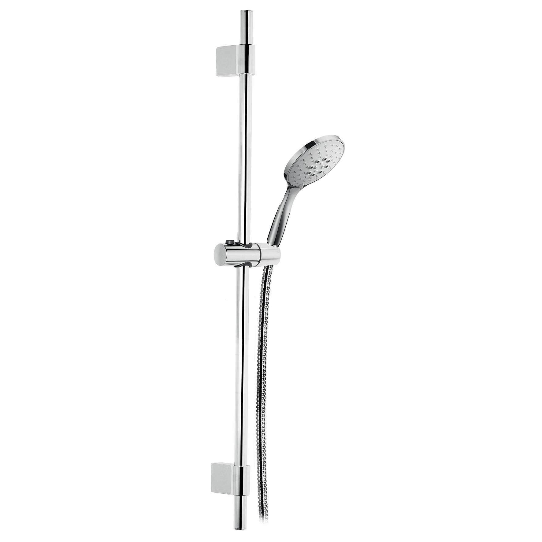 BARRA DE DUCHA DE LATON, Ø22mm, CON SOPORTE DE DUCHA REGULABLE EN ABS, MANGUITO DE DUCHA DE DOBLE ENGARZADO DE 1,5M Y MANGO DE DUCHA DE 3 JETS EN ABS.