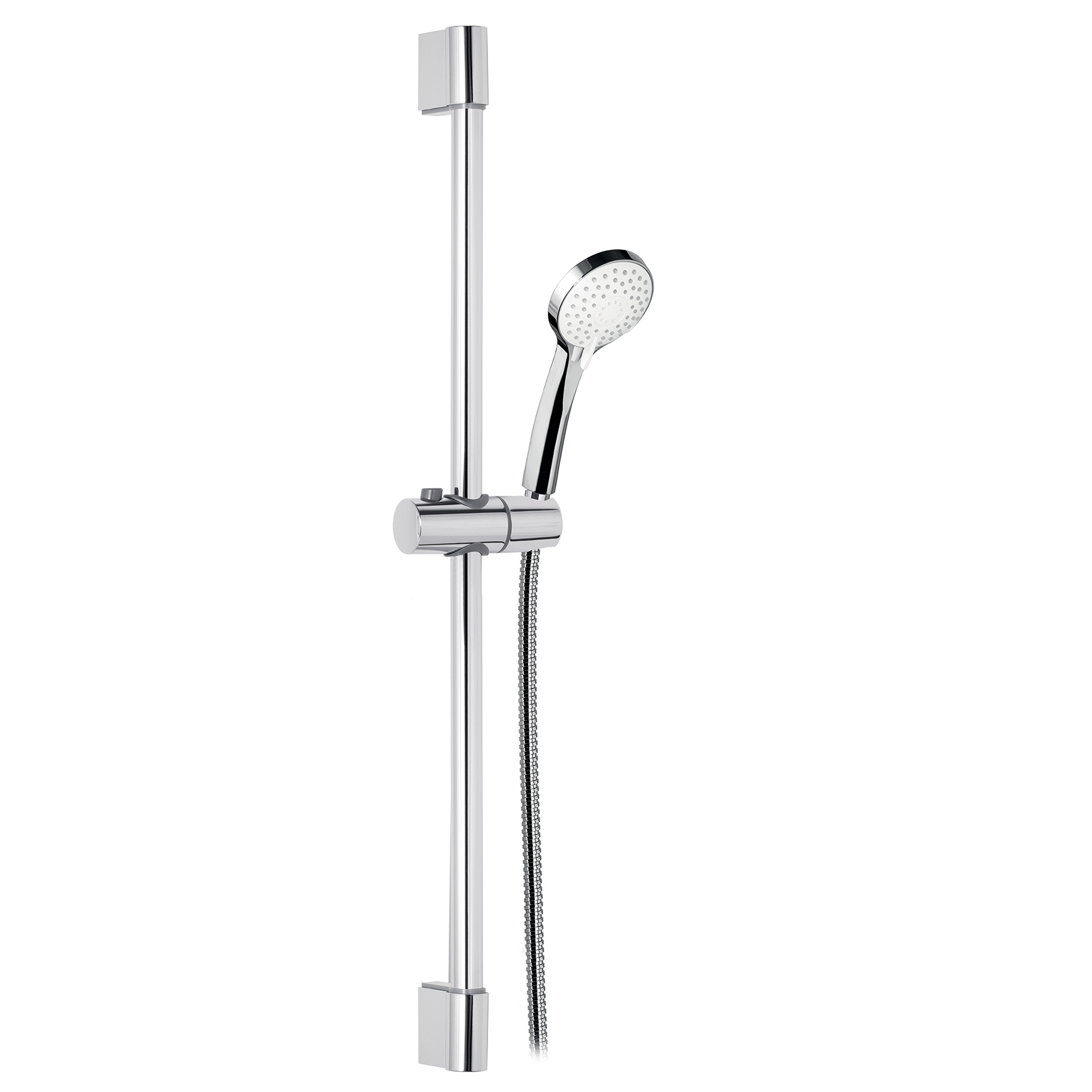 BARRA DE DUCHA DE LATON, Ø22mm, CON SOPORTE DE DUCHA REGULABLE EN ABS, MANGUITO DE DUCHA DE DOBLE ENGARZADO DE 1,5M Y MANGO DE DUCHA DE 3 JETS EN ABS.