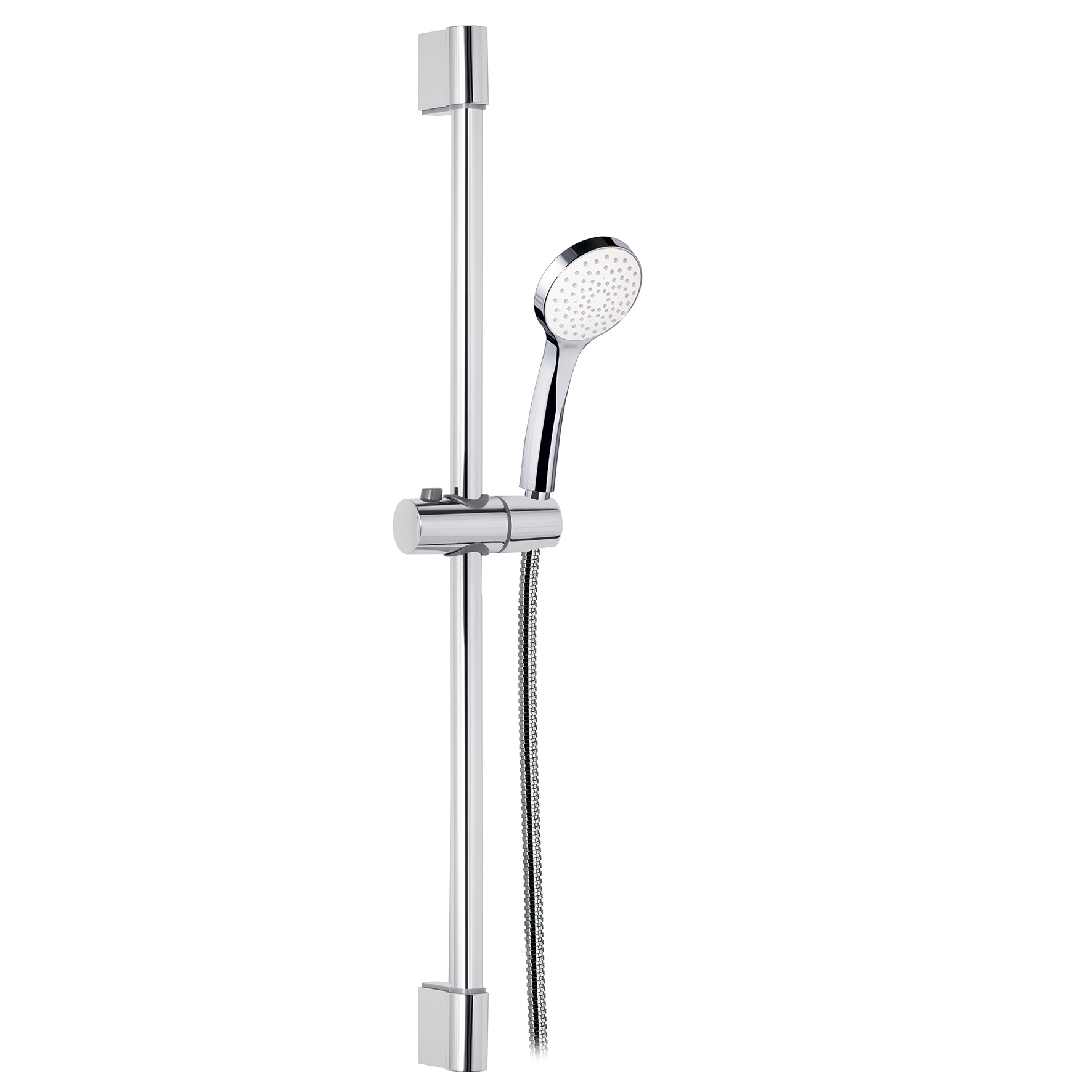BARRA DE DUCHA DE LATON, Ø22mm, CON SOPORTE DE DUCHA REGULABLE EN ABS, MANGUITO DE DUCHA DE DOBLE ENGARZADO DE 1,5m Y MANO DE DUCHA DE ABS.