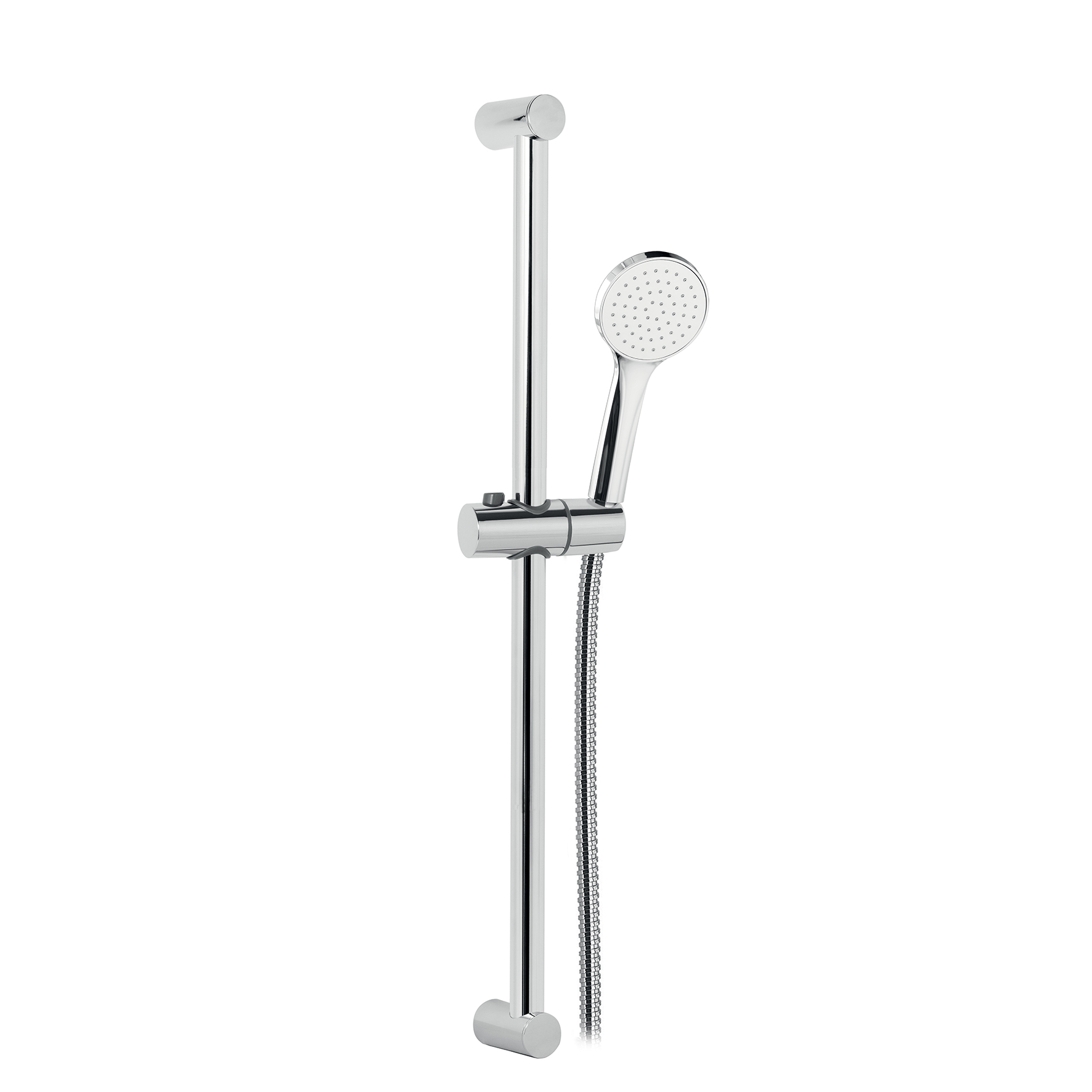 BARRA DE DUCHA DE LATON, Ø25mm, CON SOPORTE DE DUCHA REGULABLE EN ABS, MANGUITO DE DUCHA DE DOBLE ENGARZADO DE 1,5m Y MANO DE DUCHA DE ABS.