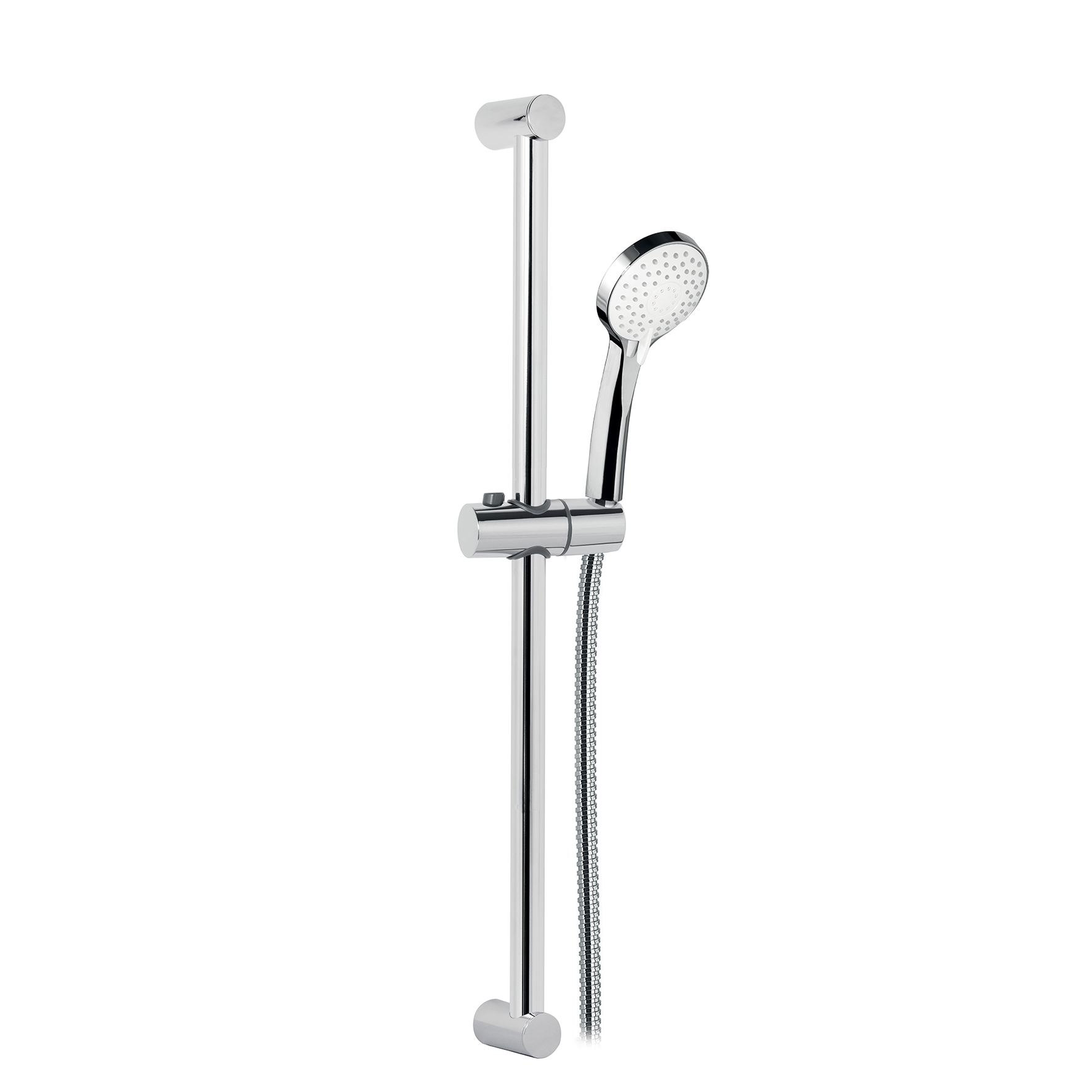 BARRA DE DUCHA DE LATON, Ø 25MM, CON SOPORTE DE DUCHA REGULABLE EN ABS, MANGUITO DE DUCHA DE DOBLE ENGARZADO DE 1,5M Y MANGO DE DUCHA DE 3 JETS EN ABS.