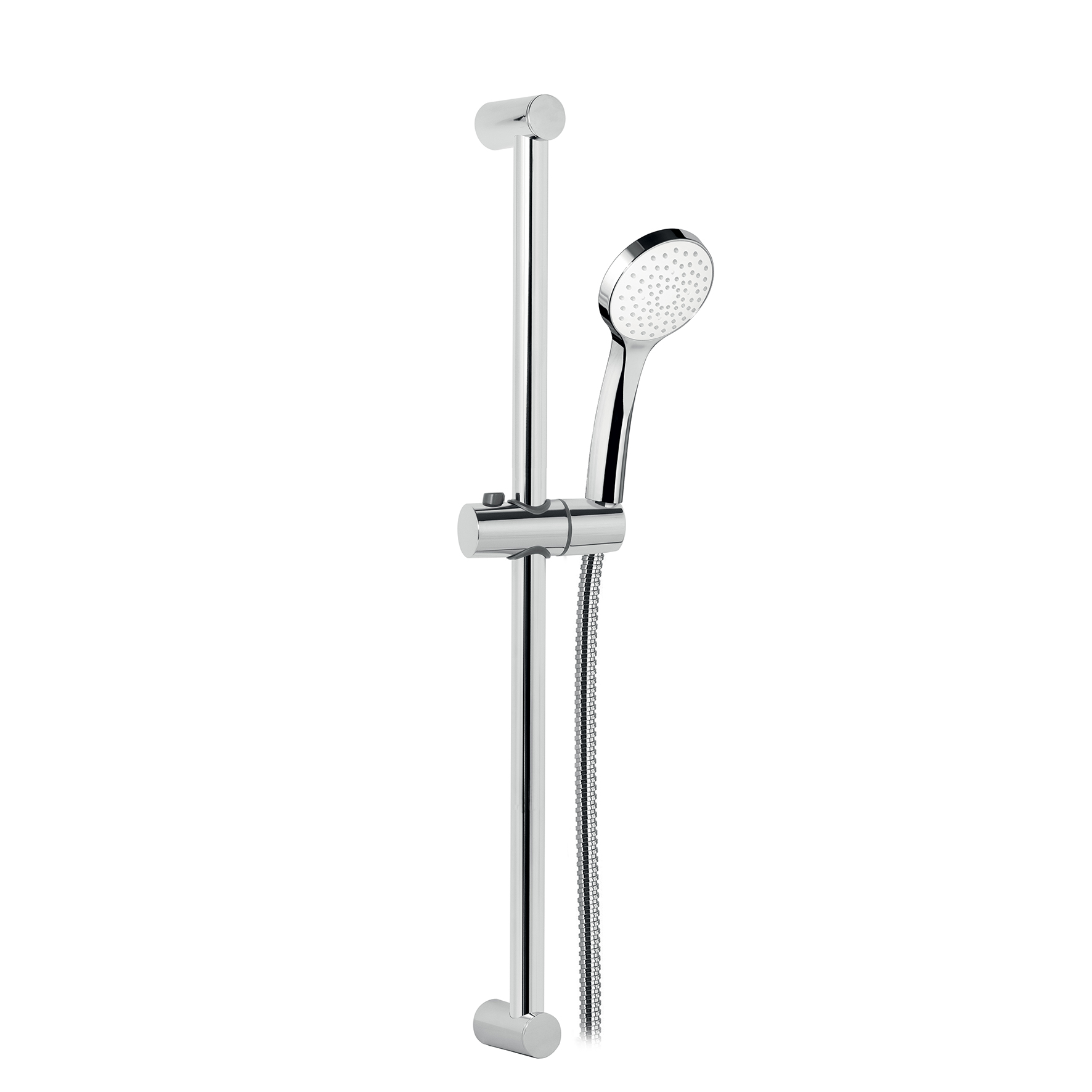 BARRA DE DUCHA DE LATON, Ø25mm, CON SOPORTE DE DUCHA REGULABLE EN ABS, MANGUITO DE DUCHA DE DOBLE ENGARZADO DE 1,5m Y MANO DE DUCHA DE ABS.