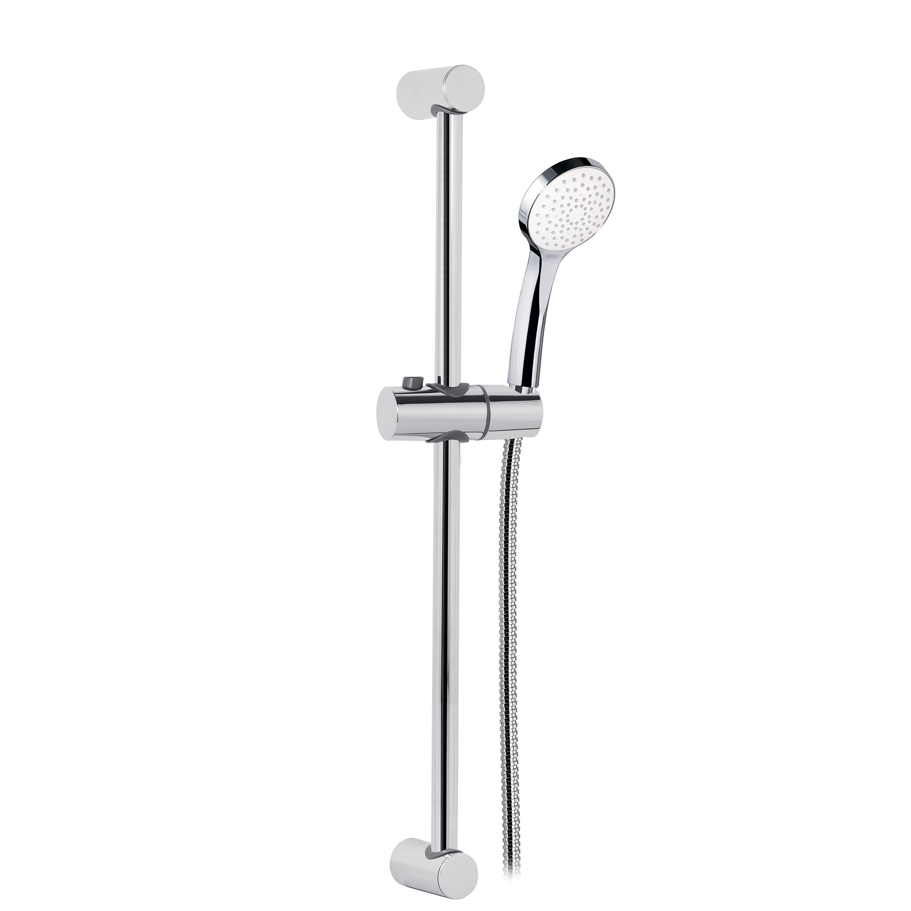 BARRA DE DUCHA DE LATON, Ø19mm, CON SOPORTE DE DUCHA REGULABLE EN ABS, MANGUITO DE DUCHA DE DOBLE ENGARZADO DE 1,5m Y MANO DE DUCHA EN ABS.