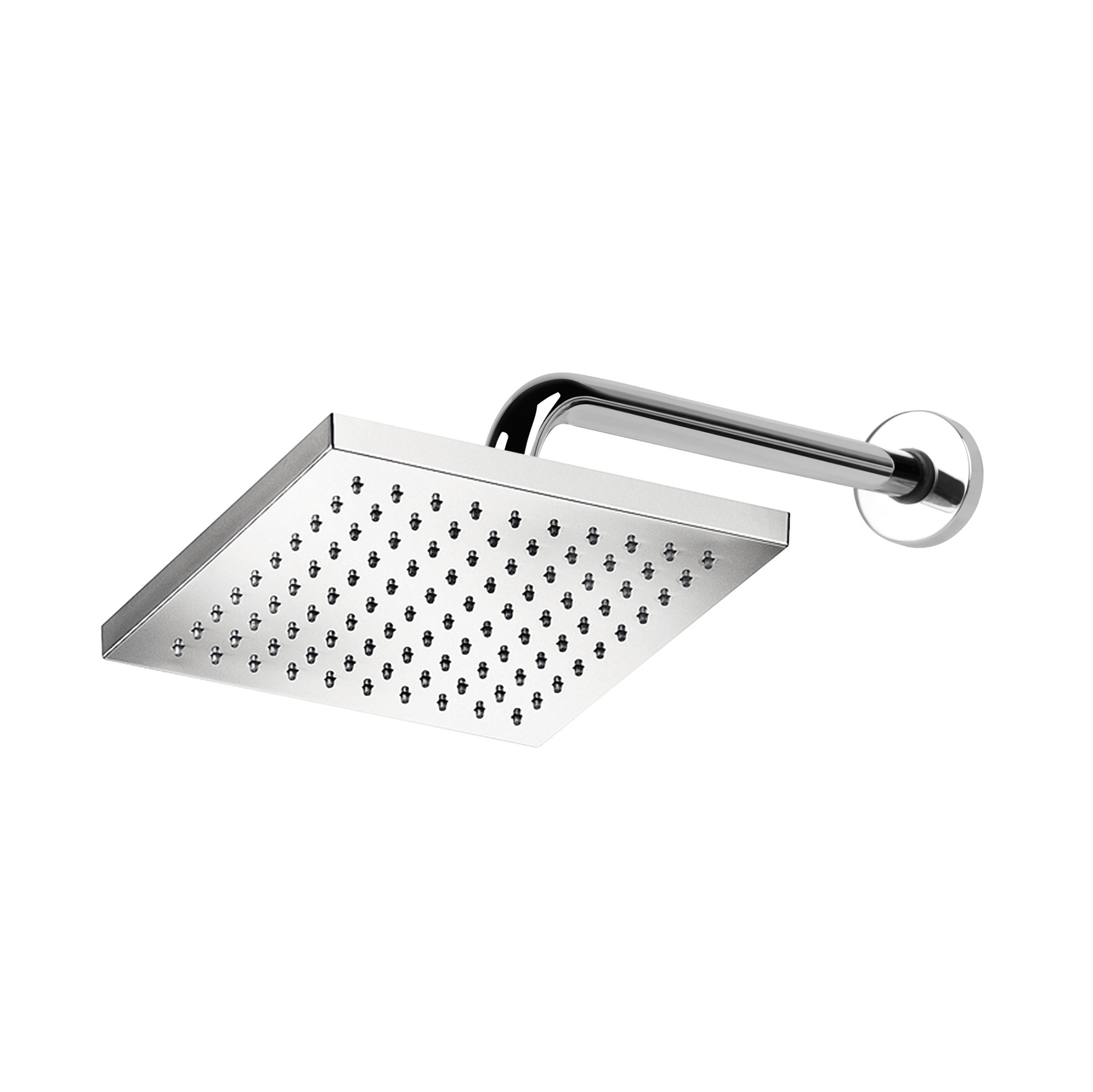 SQUARE BRASS SHOWER HEAD, 200X200MM, HORIZONTAL BRASS ARM.