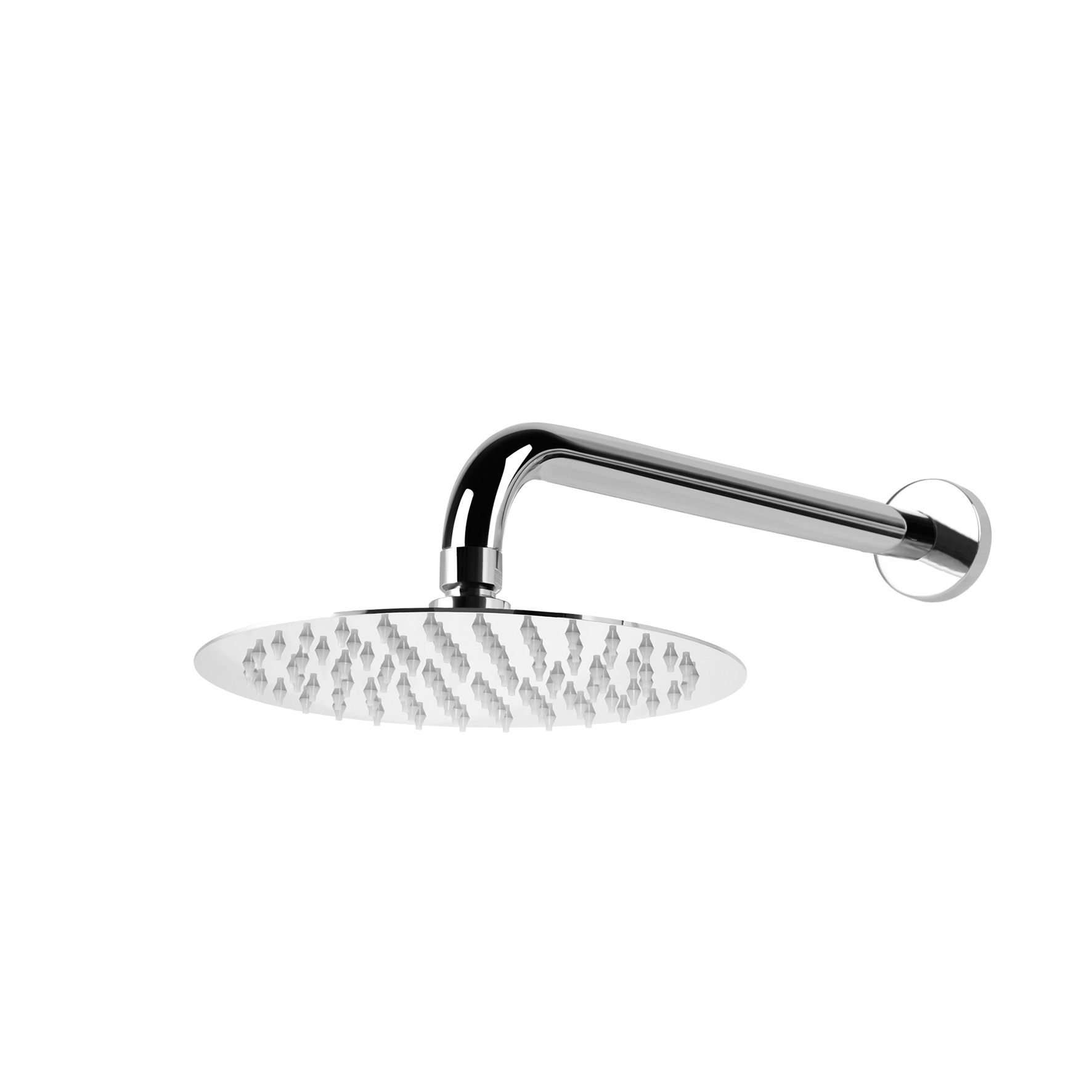 ROUND STAINLESS STEEL SHOWER HEAD, Ø 200MM, HORIZONTAL BRASS ARM.