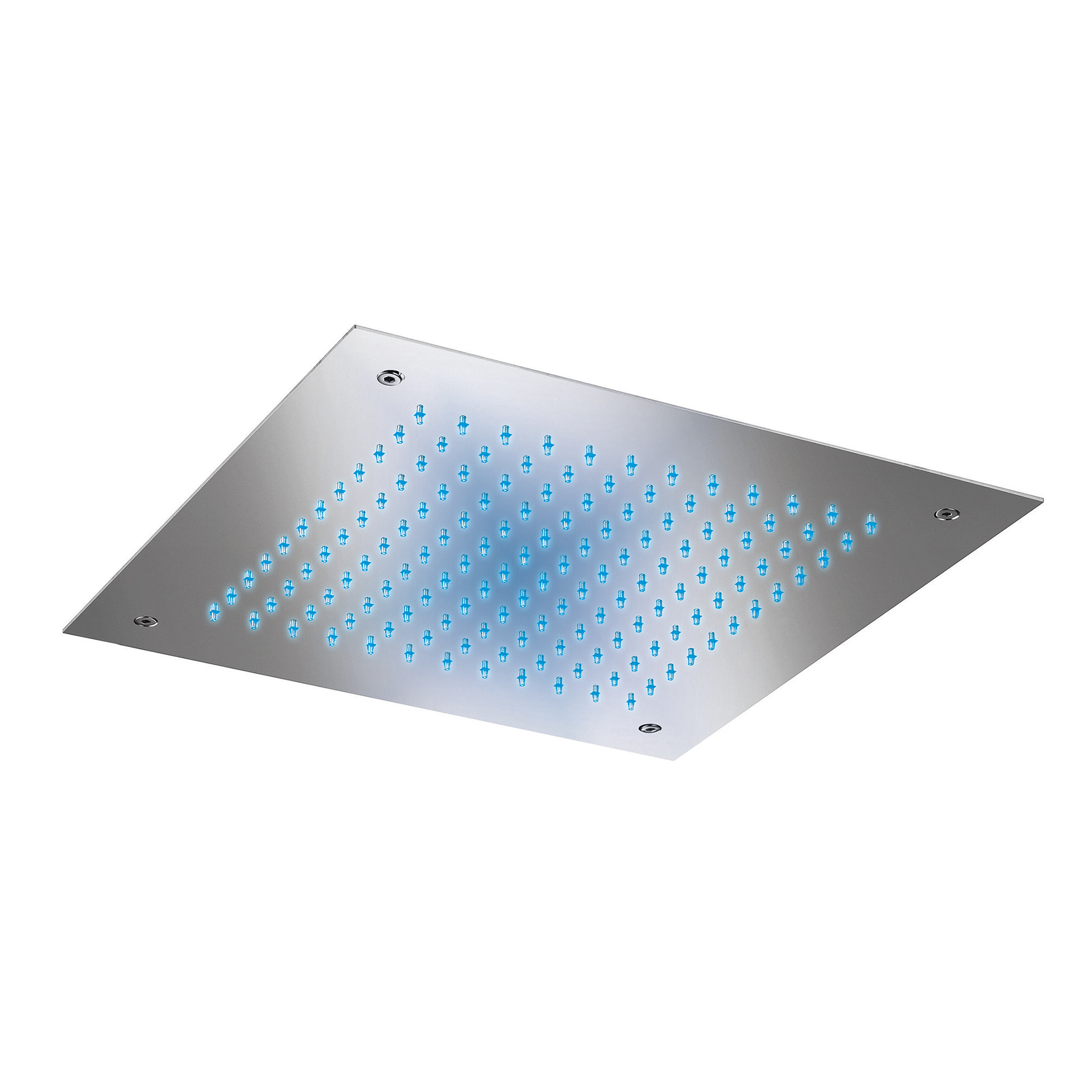 SOFFIONE DOCCIA QUADRATO IN INOX, 380X380MM, DA SOFFITTO, CON CROMOTERAPIA, TELECOMANDO INCLUSO.