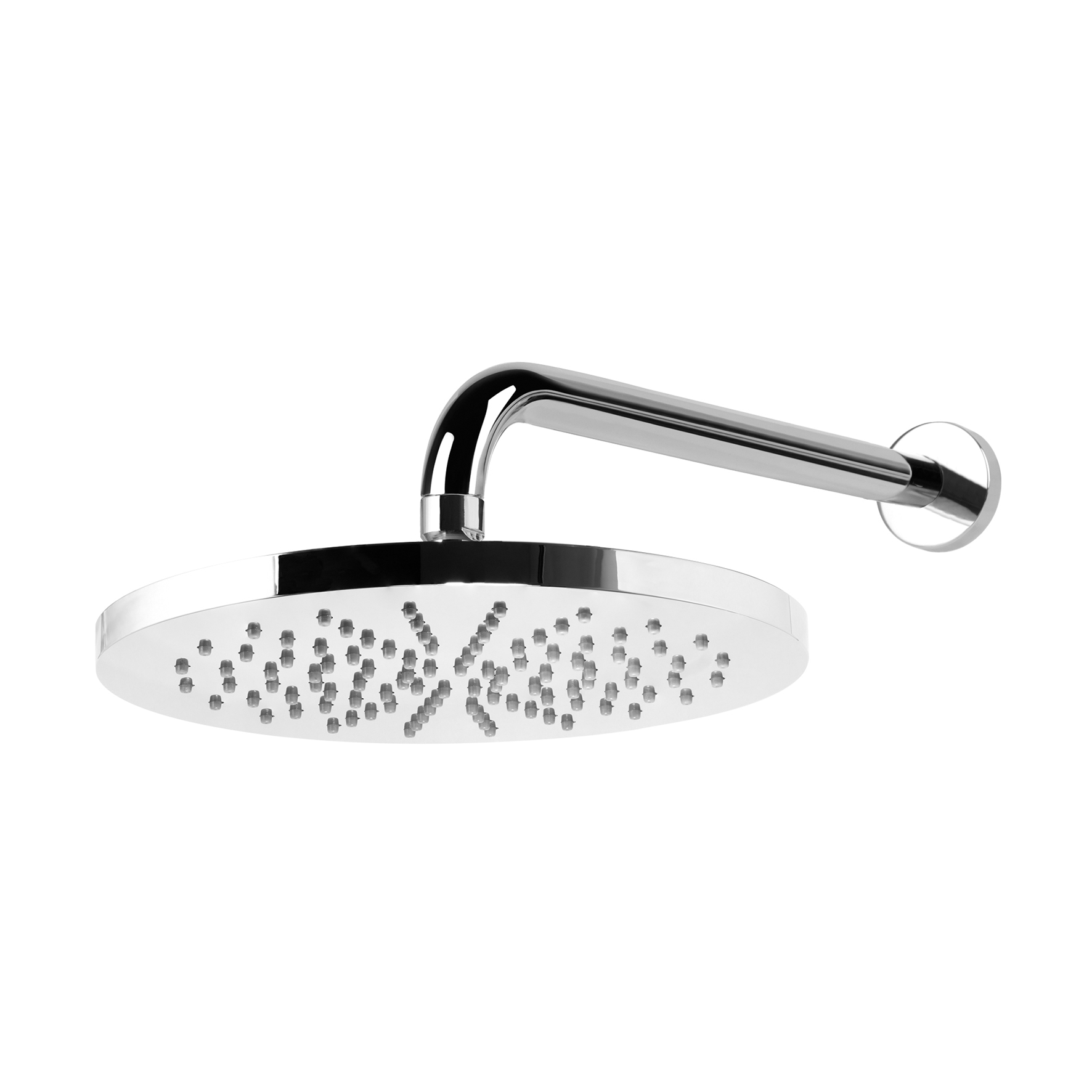 SOFFIONE DOCCIA TONDO IN ABS, Ø 250MM,BRACCIO ORIZZONTALE IN OTTONE.