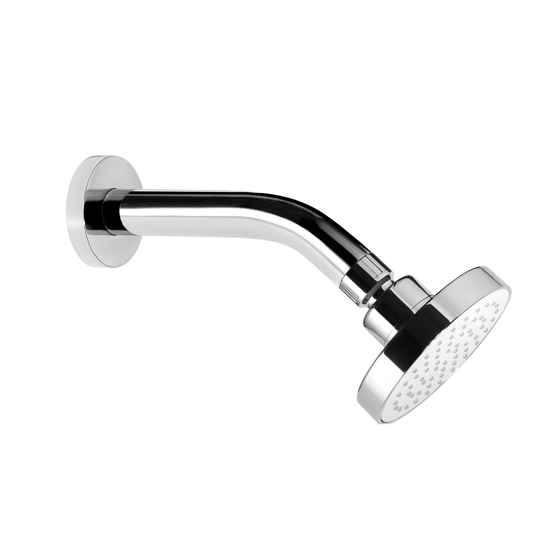 RUNDER DUSCHKOPF AUS ABS, Ø 100 MM, HORIZONTALER MESSINGARM.