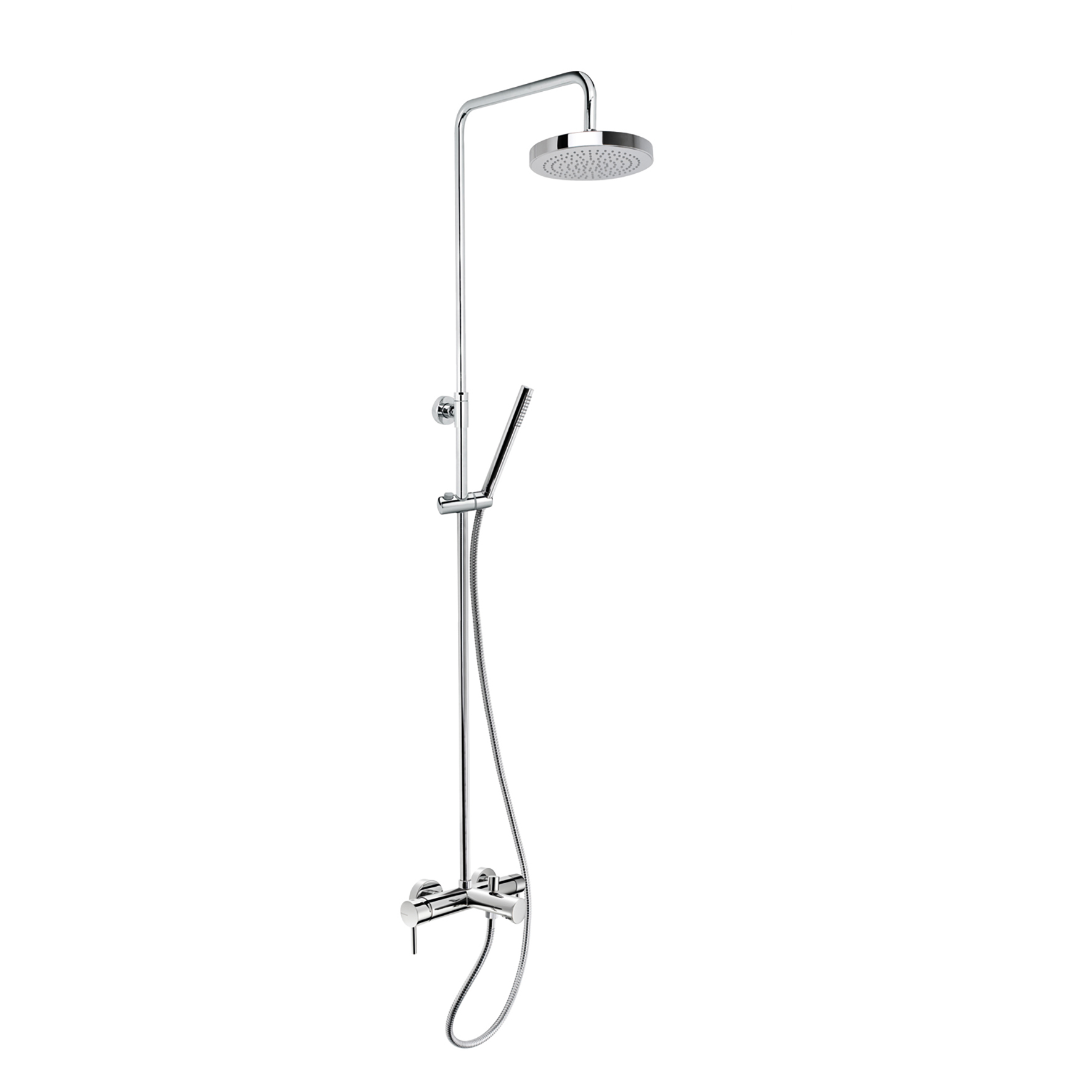 SINGLE-LEVER BATH MIXER WITH INTEGRATED SHOWER COLUMN, DIVERTER, 1.5M HOSE, ABS SHOWER HEAD AND ABS HAND SHOWER Ø200mm.