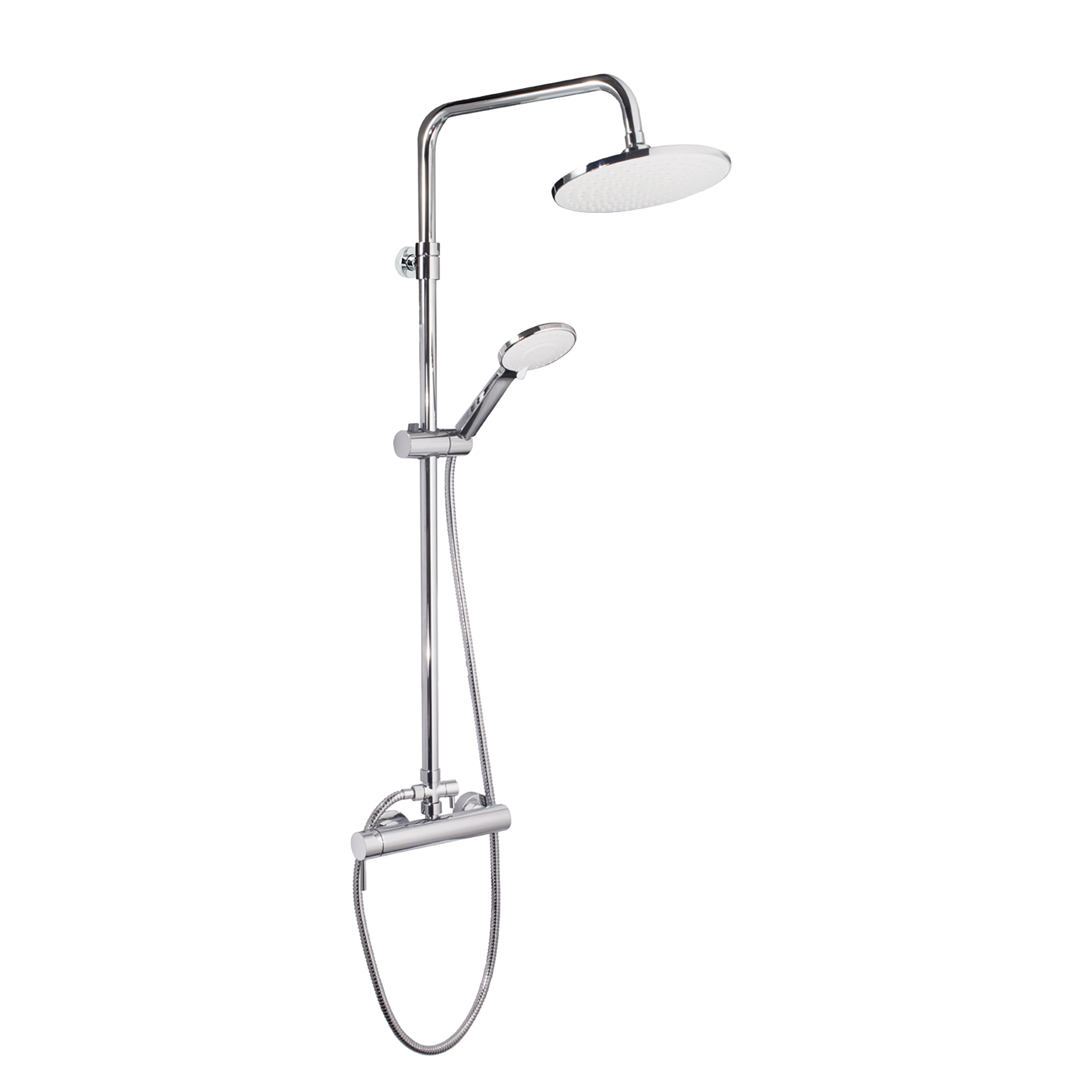 SINGLE-LEVER SHOWER MIXER WITH INTEGRATED SHOWER COLUMN, DIVERTER, 1.5M HOSE, 3-JET ABS HAND SHOWER AND ABS SHOWER HEAD, Ø220mm.