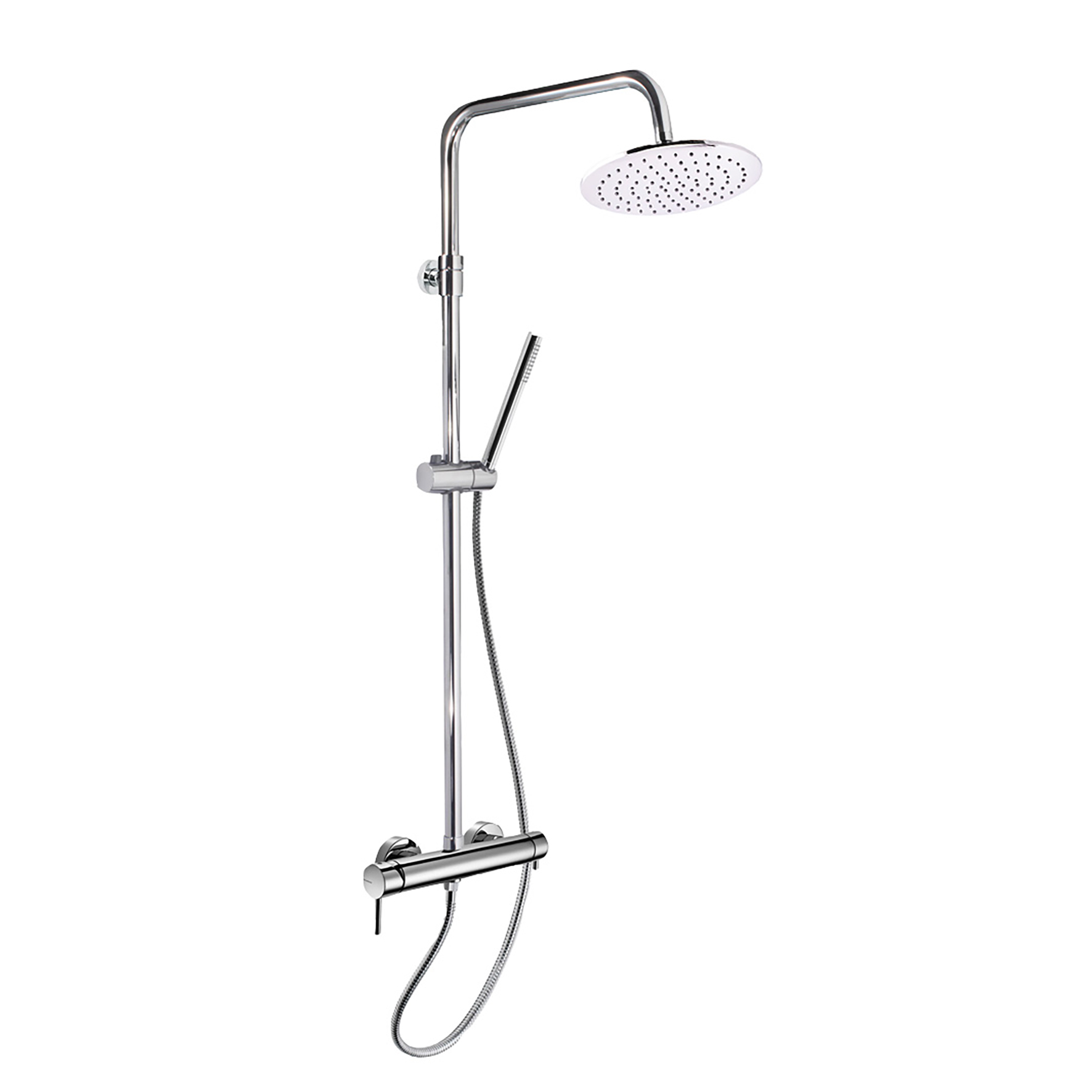 SINGLE-LEVER SHOWER MIXER WITH INTEGRATED SHOWER COLUMN, DIVERTER, 1.5M HOSE, ABS HAND SHOWER AND ABS SHOWER HEAD, D.230MM.