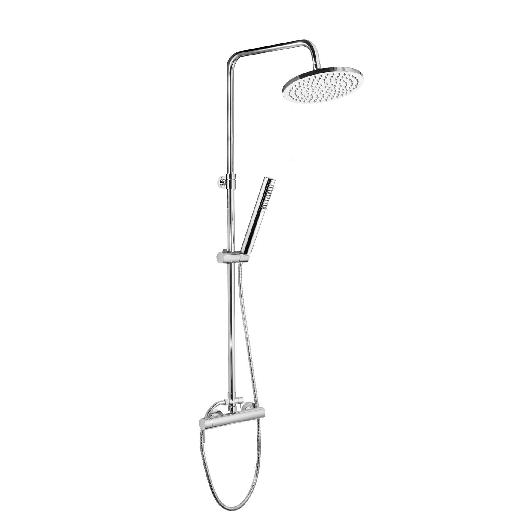 SINGLE-LEVER SHOWER MIXER WITH INTEGRATED SHOWER COLUMN, DIVERTER, 1.5M FLEXIBLE HOSE, HAND SHOWER AND SHOWER HEAD.